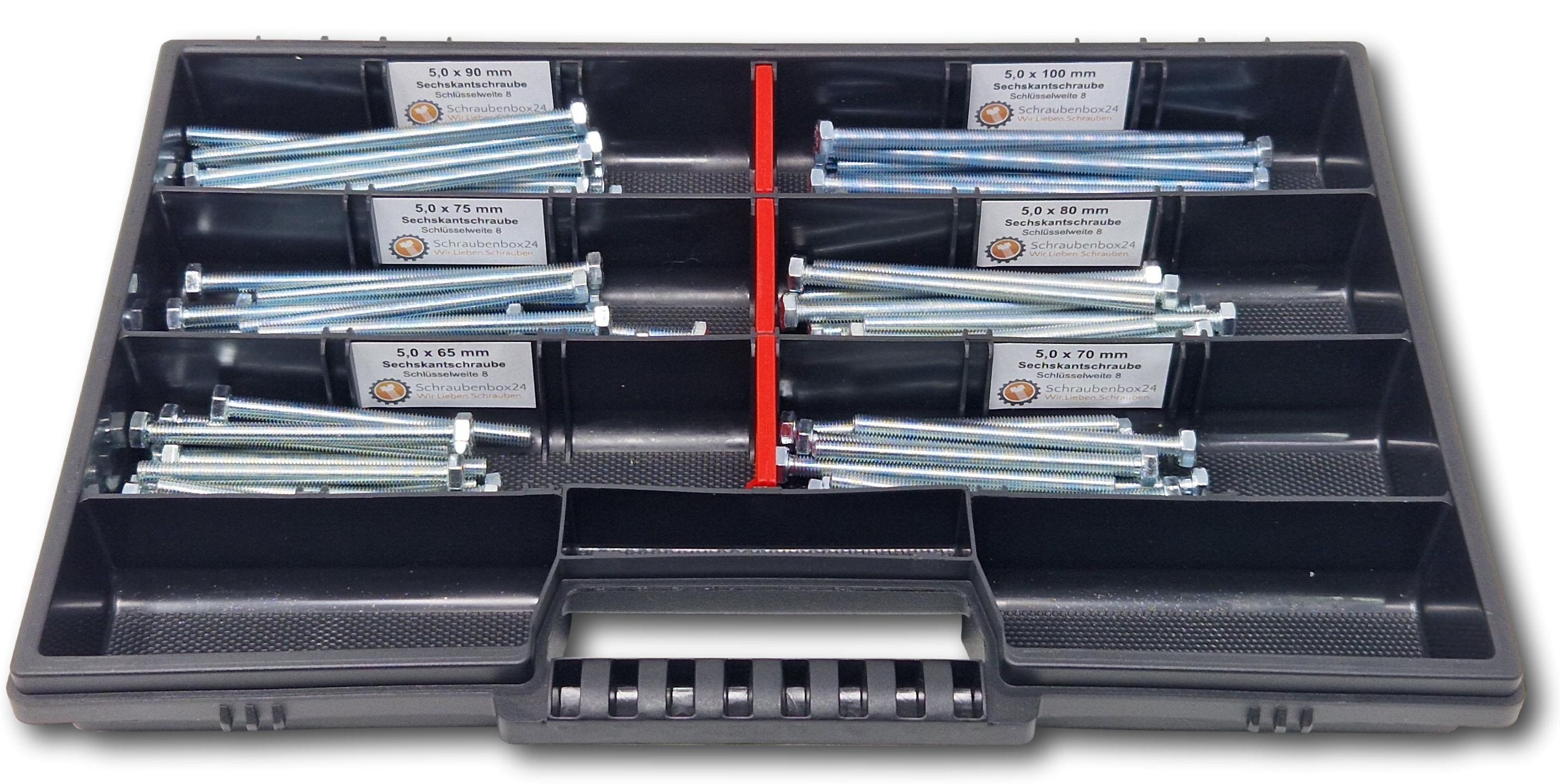 Sechskantschrauben Sortiment M5 // 65mm-100mm 90 tlg Schraubenbox DIN 933/ISO4017 Vollgewindeschrauben Maschinenschrauben Gewindeschrauben Sechskantschrauben - Bild 1