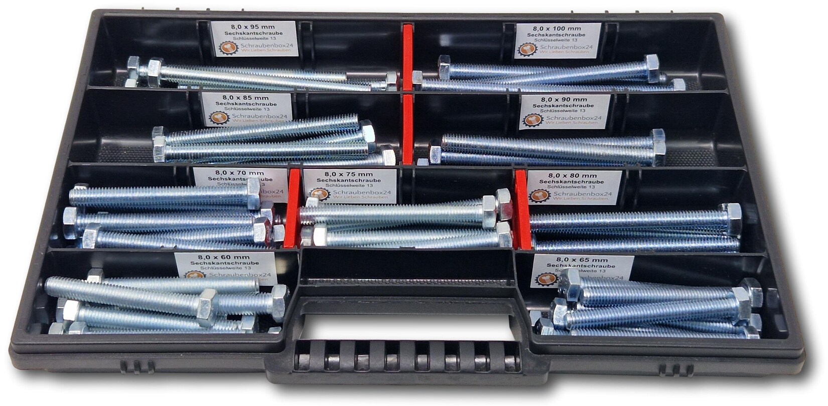 Sechskantschrauben Sortiment M8 // 60mm-100mm 65 tlg Schraubenbox DIN 933/ISO4017 Vollgewindeschrauben Maschinenschrauben Gewindeschrauben Sechskantschrauben | 04270002651128