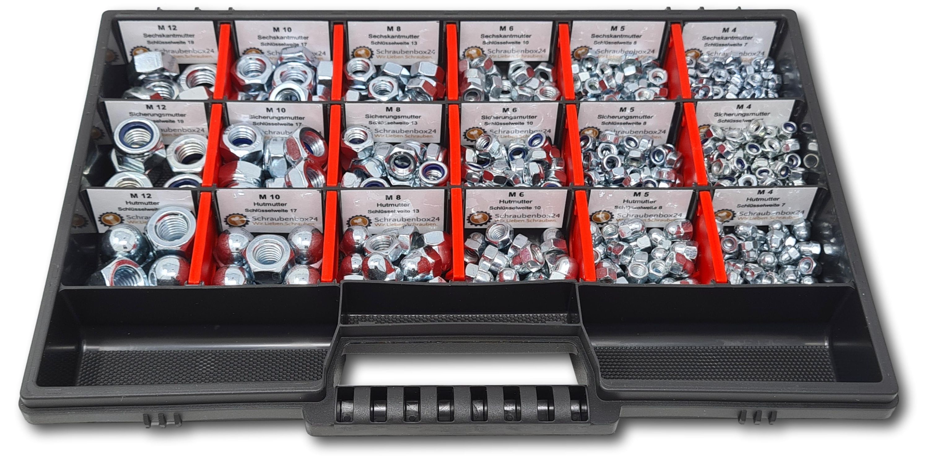 Muttern Sortiment M4-M5-M6-M8-M10-M12 554 tlg. Schraubenbox - Bild 1