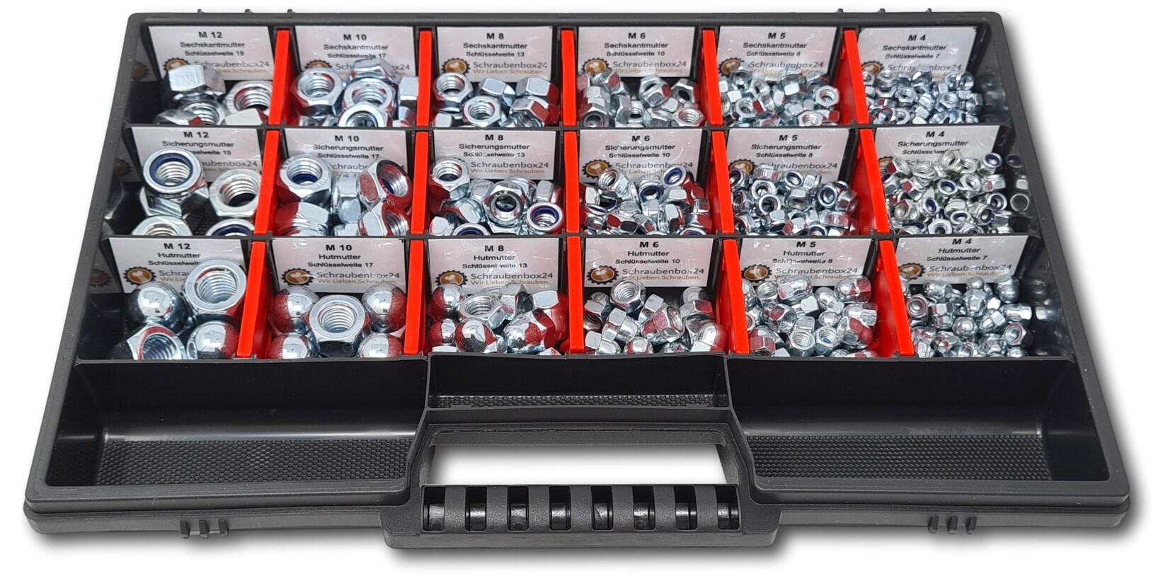 Muttern Sortiment M4-M5-M6-M8-M10-M12 554 tlg. Schraubenbox | 04270001267405