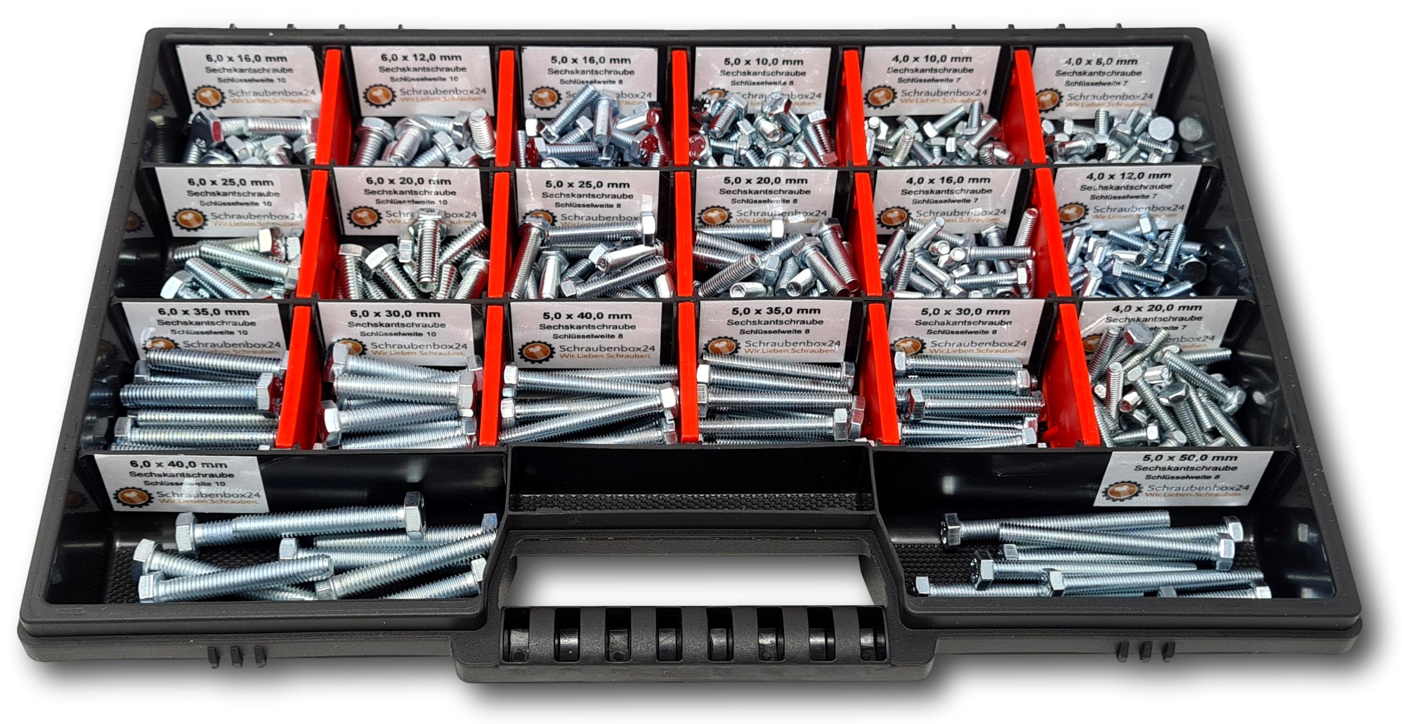 Sechskantschrauben Sortiment M4-M5-M6 // 8mm-50mm 350 tlg. Schraubenbox DIN 933 Vollgewindeschrauben Maschinenschrauben Sechskantschrauben - Bild 1