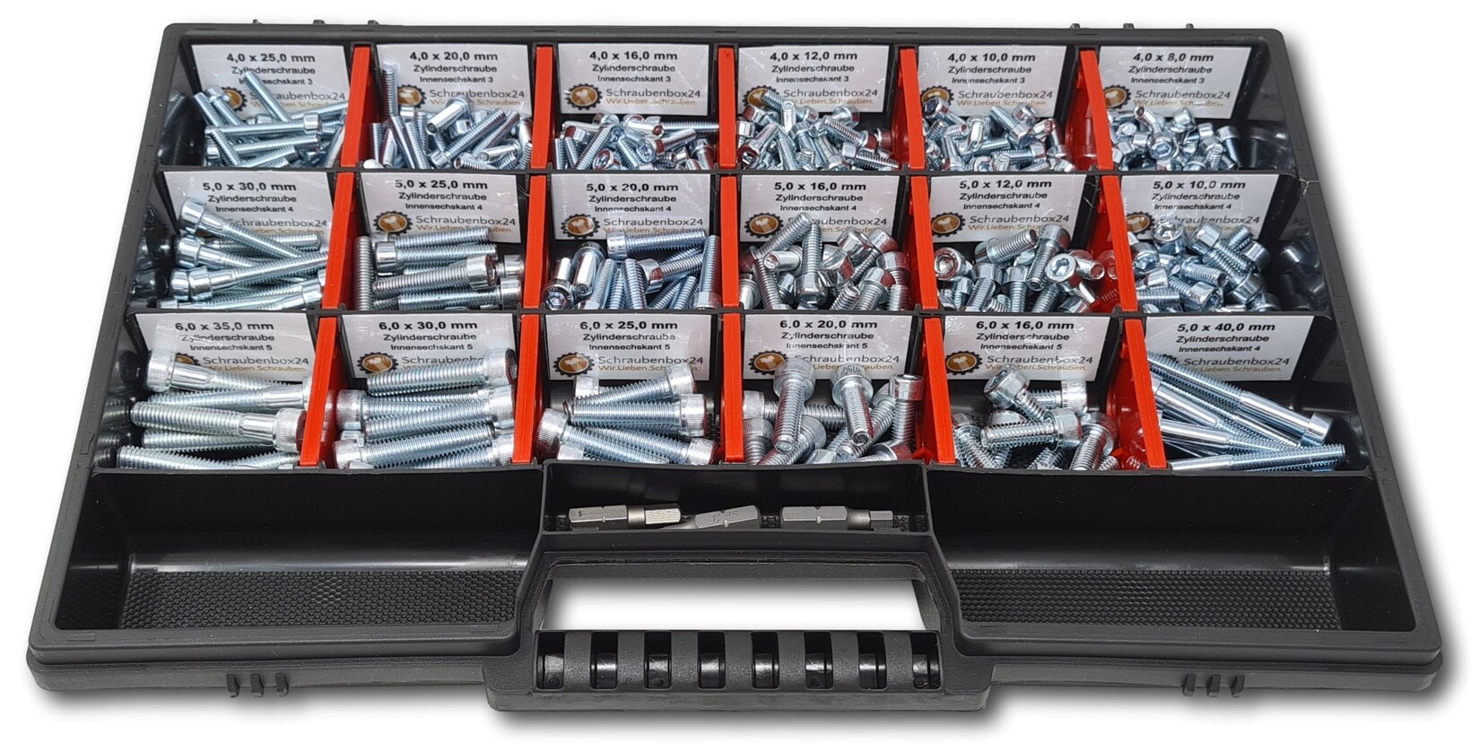 Zylinderkopfschrauben Sortiment M4-M5-M6 // 8mm-40mm 375 tlg. Schraubenbox DIN 912/ISO4762 Bolzen Maschinenschrauben Zylinderkopfschrauben | 04270001267436