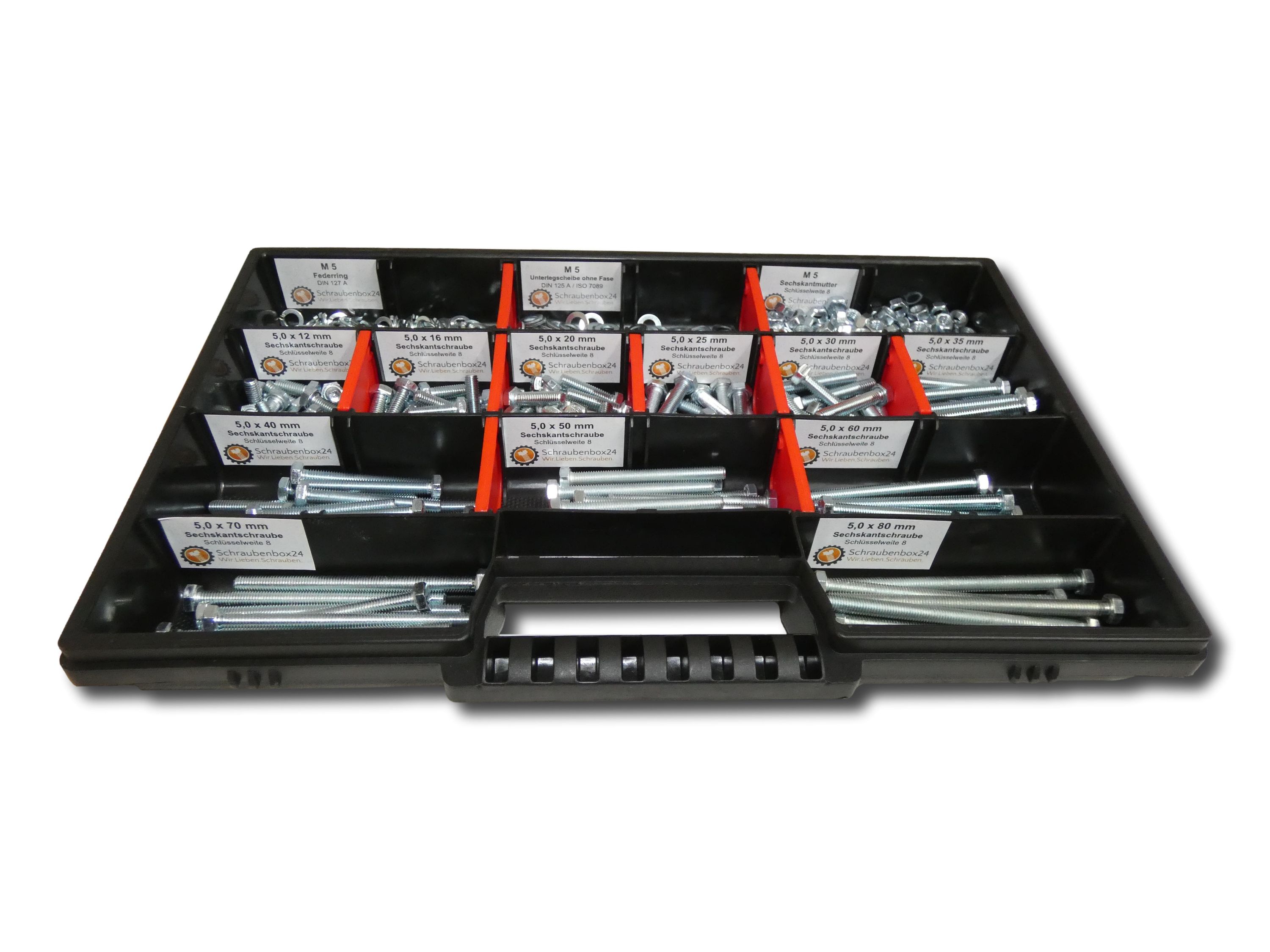 700 tlg Sechskantschrauben Sortiment mit Muttern Unterlegscheiben Federringen M5 // 12mm-80mm Schrauben Set - Bild 1