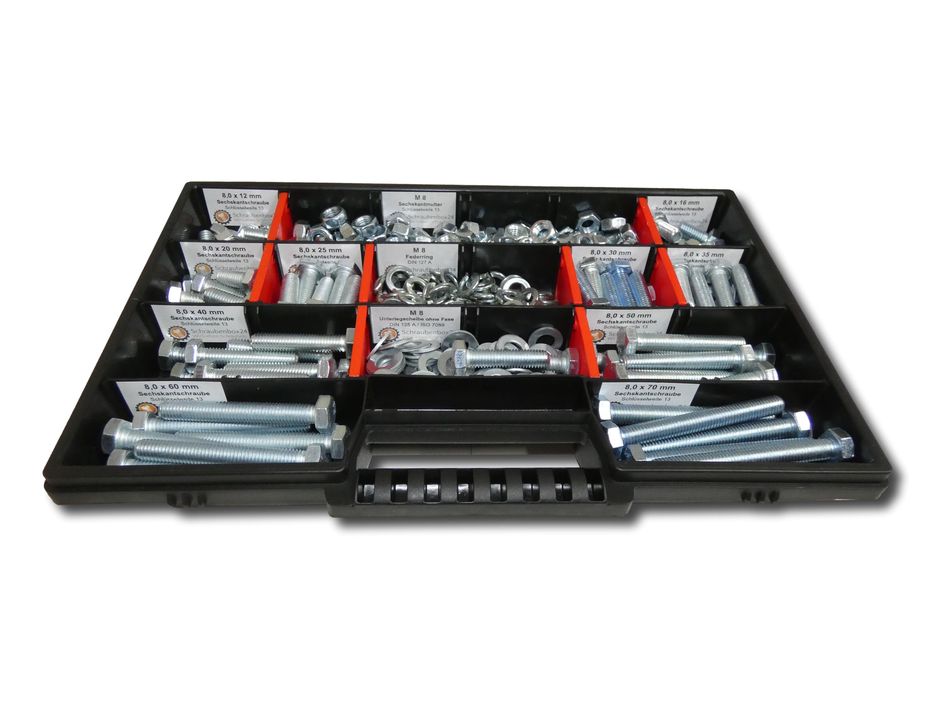 200 tlg Sechskantschrauben Sortiment mit Muttern Unterlegscheiben Federringen M10 // 12mm-70mm Schrauben Set - Bild 1