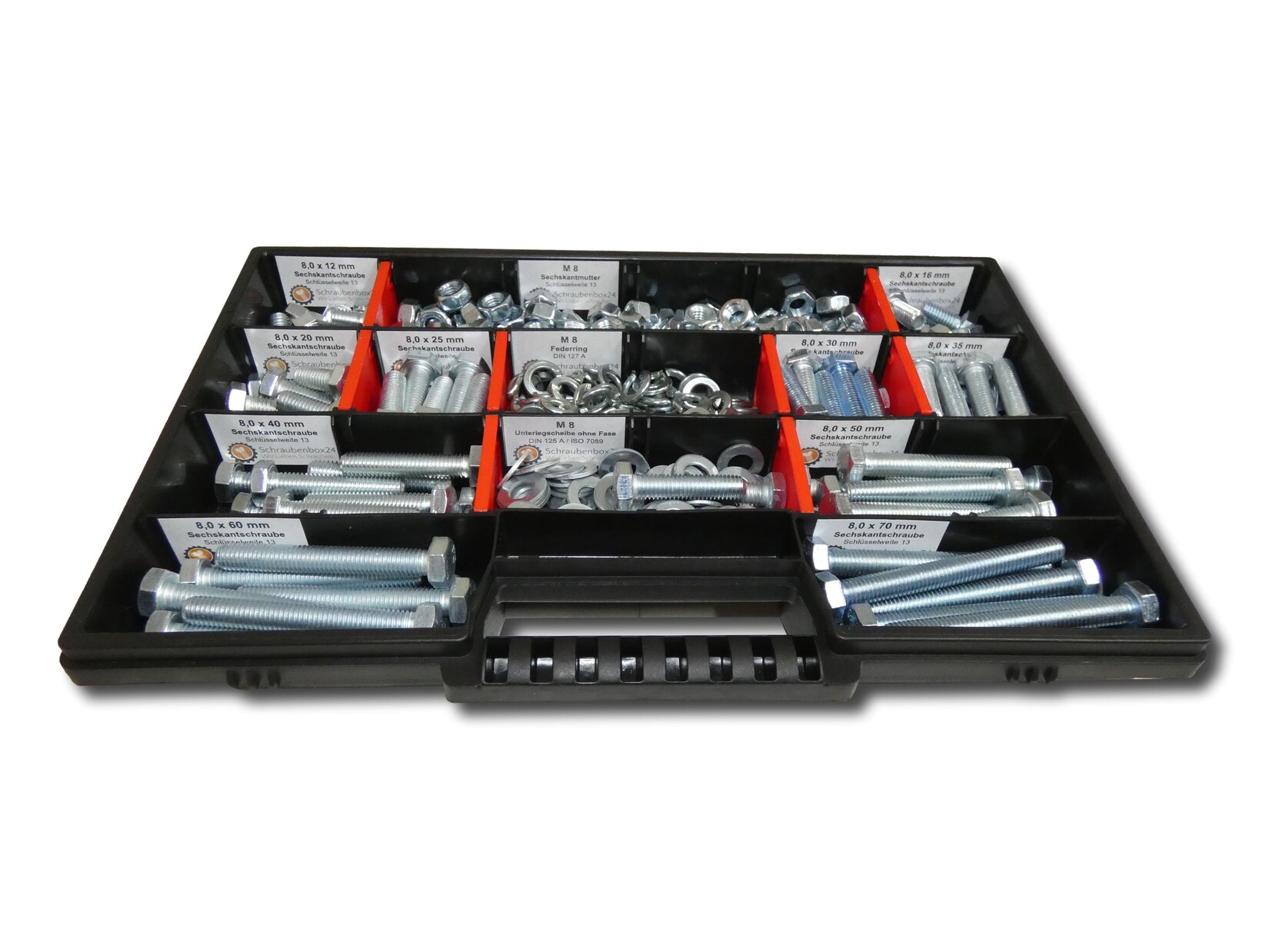 200 tlg Sechskantschrauben Sortiment mit Muttern Unterlegscheiben Federringen M10 // 12mm-70mm Schrauben Set | 04270002651241