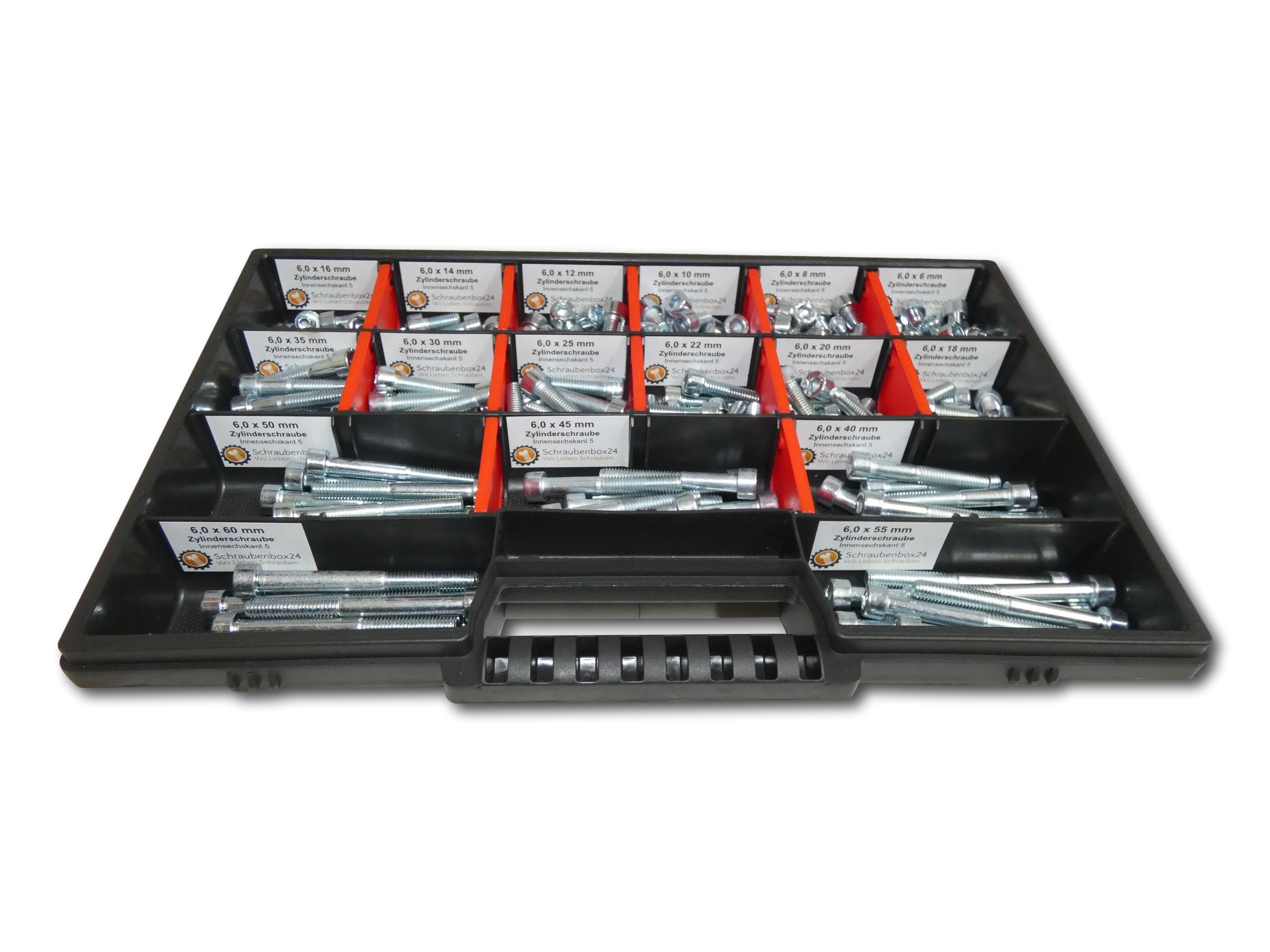 200 tlg Zylinderschrauben Sortiment M6 // 6mm-60mm Schrauben Set Schraubenbox DIN 912/ISO4762 Bolzen Vollgewindeschrauben Maschinenschrauben Gewindeschrauben Zylinderkopfschrauben - Bild 1