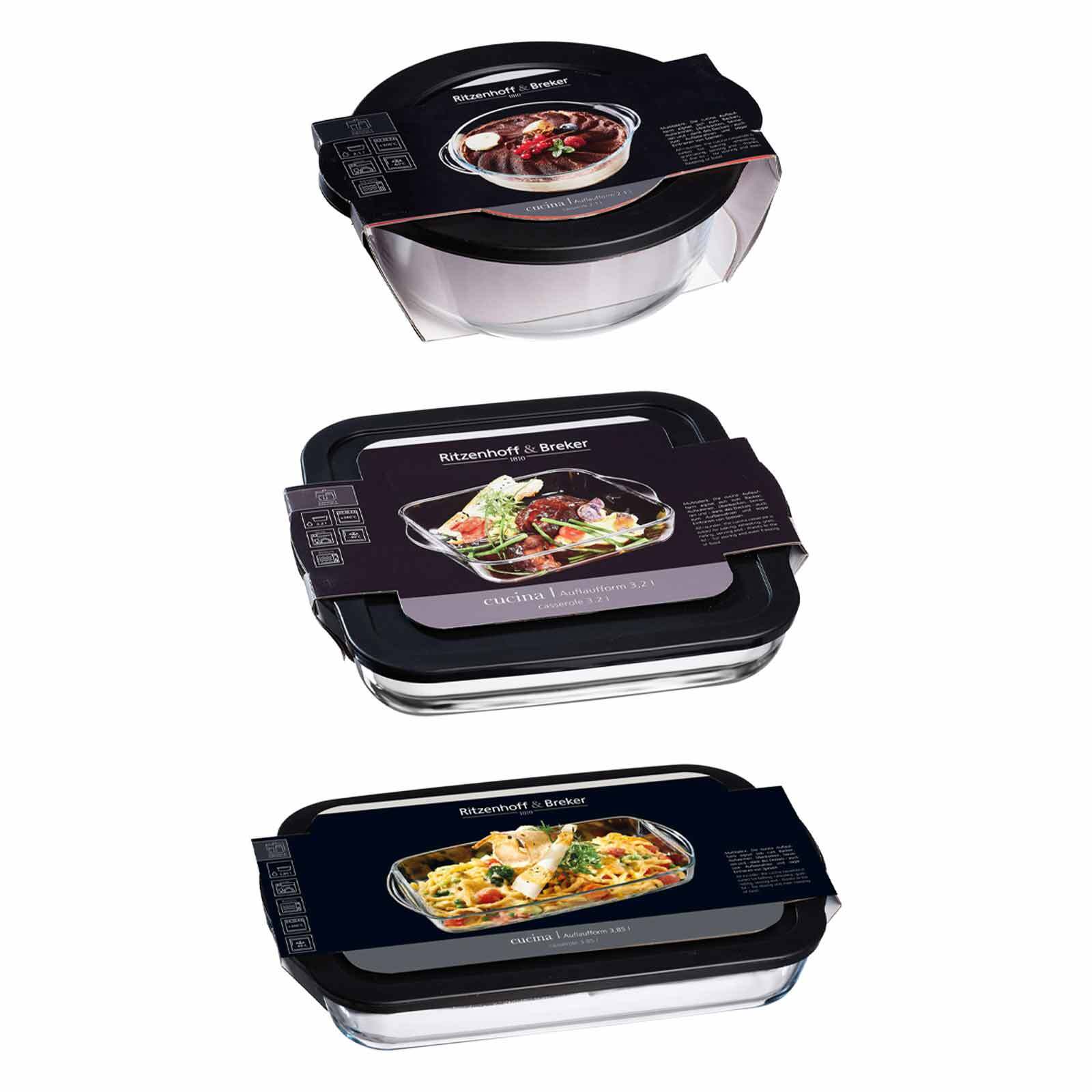 Ritzenhoff & Breker Auflaufformen mit Frischhaltedeckel Cucina 3er Set - Bild 1