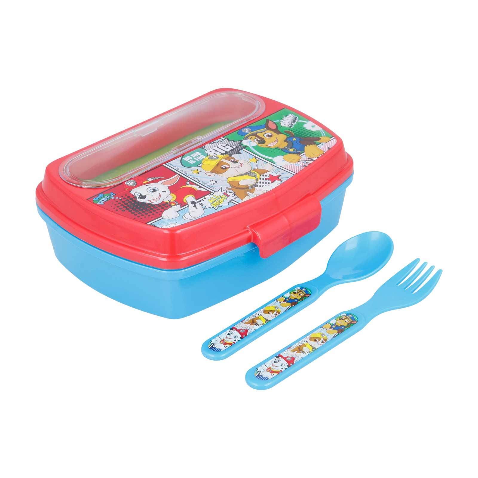 Stor Lunchbox mit Gabel und L&ouml;ffel Paw Patrol Comic 17 x 14 cm - Bild 1