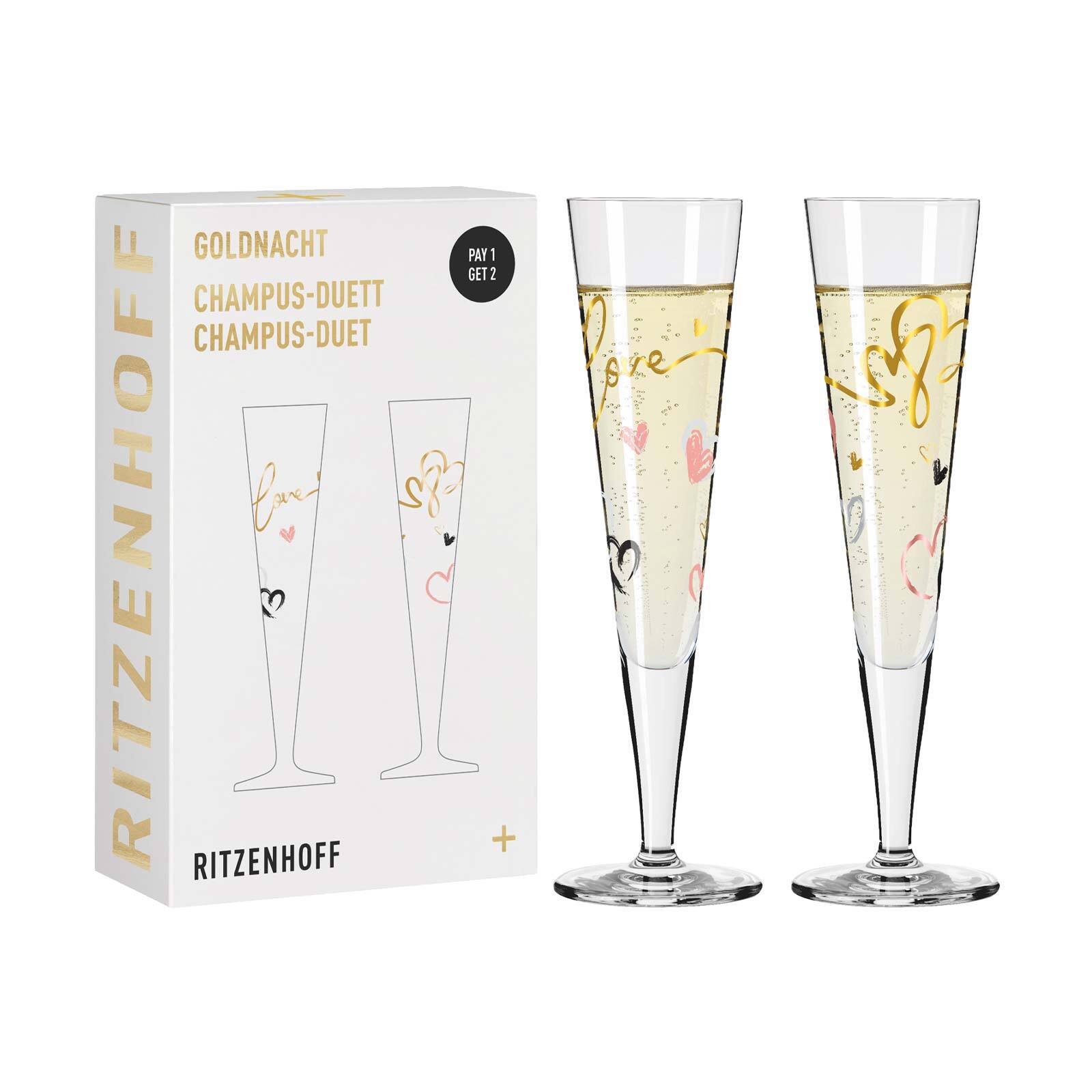 Ritzenhoff Champagnergl&auml;ser Herzen Goldnacht 205 ml 2er Set - Bild 1
