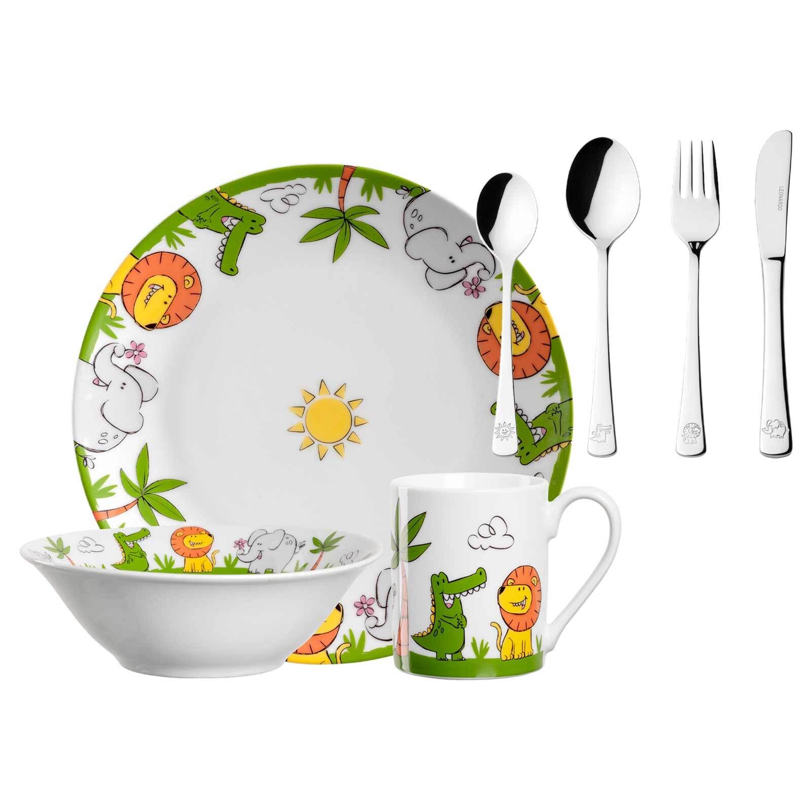Leonardo Kindergeschirr mit Besteck Krokodil / Elefant / Löwe Bambini | 04262418972836