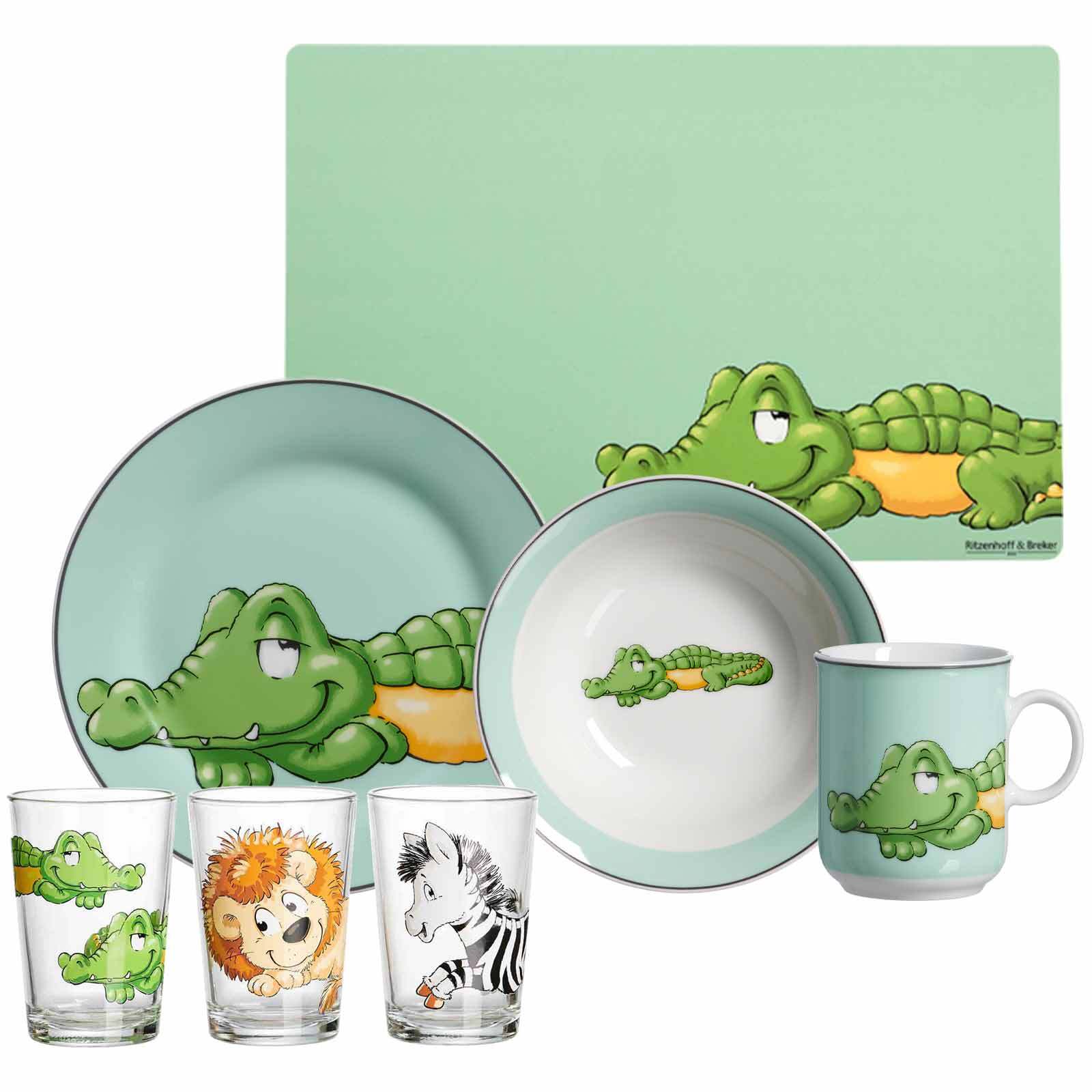 Ritzenhoff & Breker Geschirr-Set mit Kinderbecher Happy Zoo Krokodil 7er Set - Bild 1