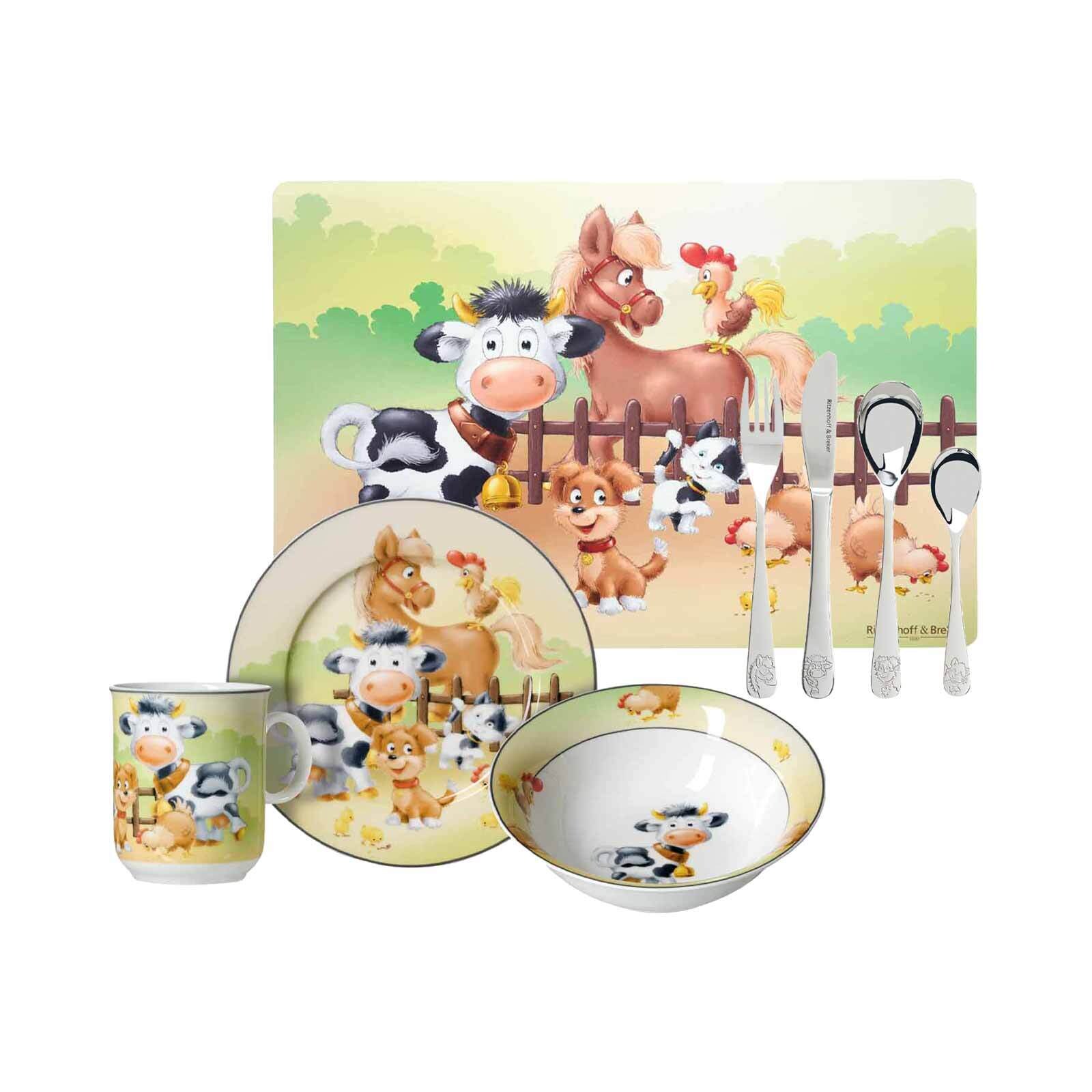 Kindergeschirr mit Platzset & Besteck Hoftiere