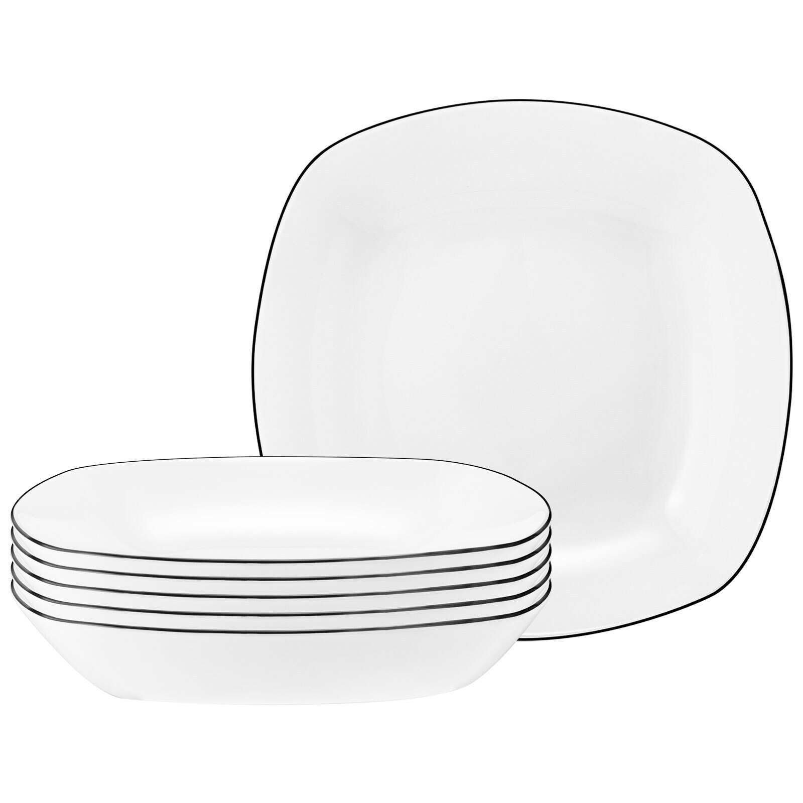 Seltmann Weiden Suppenteller eckig Lido Black Line &oslash; 21 cm 6er Set - Bild 1