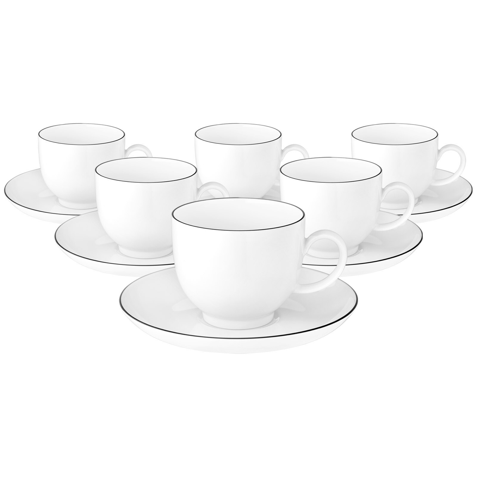 Seltmann Weiden Kaffeetassen mit Untertassen Lido Black Line 220 ml 6er Set - Bild 1