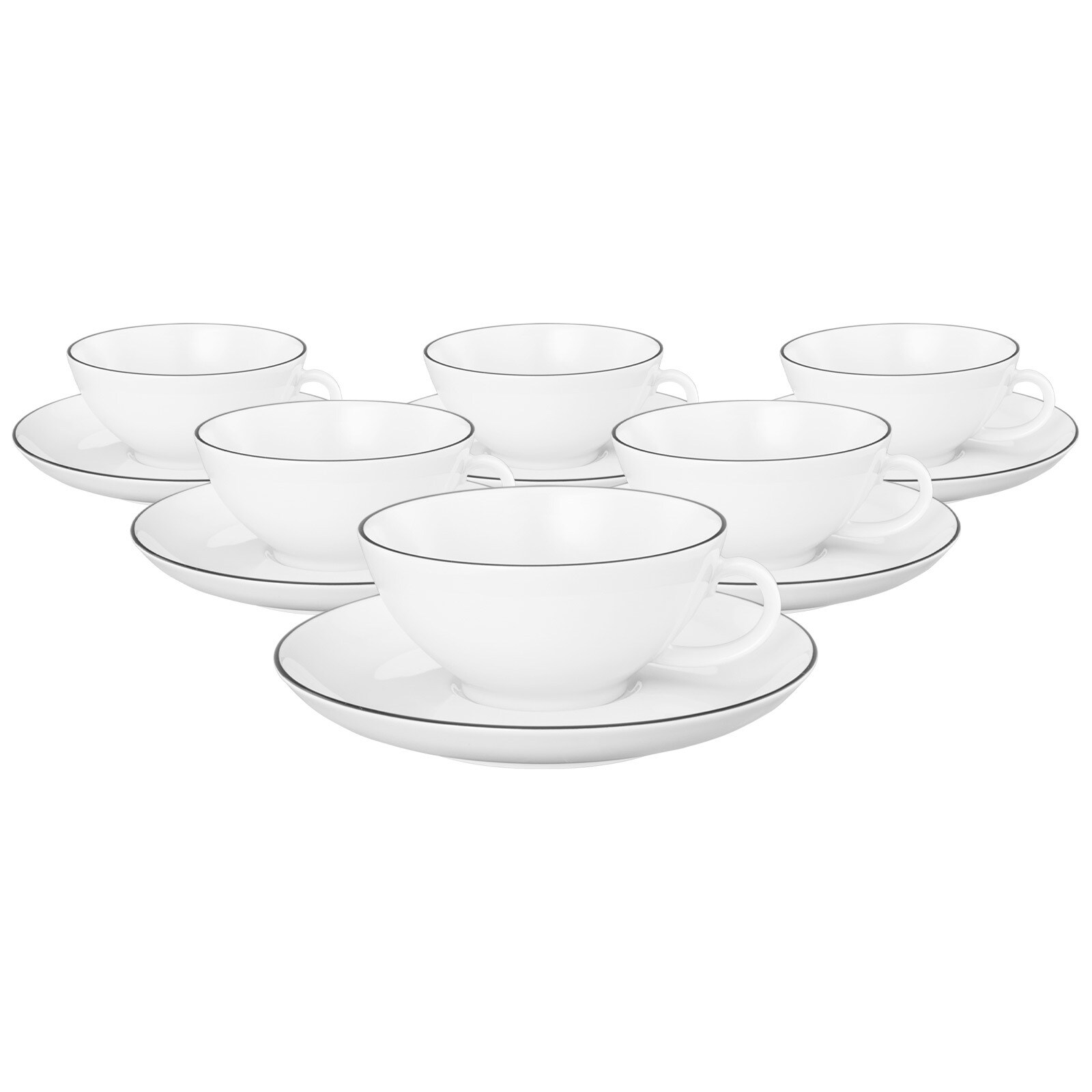 Seltmann Weiden Teetassen mit Untertassen Lido Black Line 140 ml 6er Set