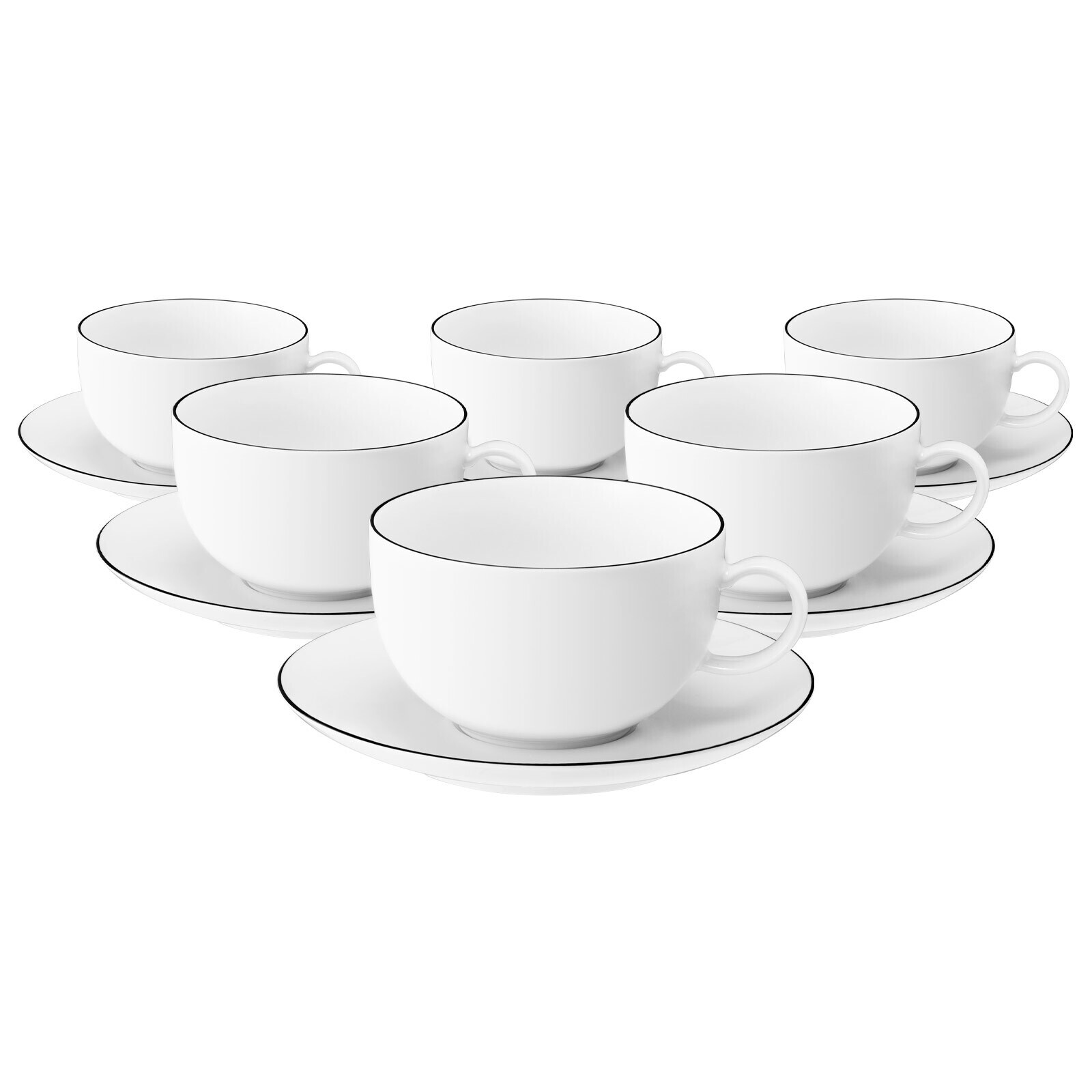 Seltmann Weiden Milchkaffeetassen mit Untertassen Lido Black Line 350 ml 6er Set - Bild 1