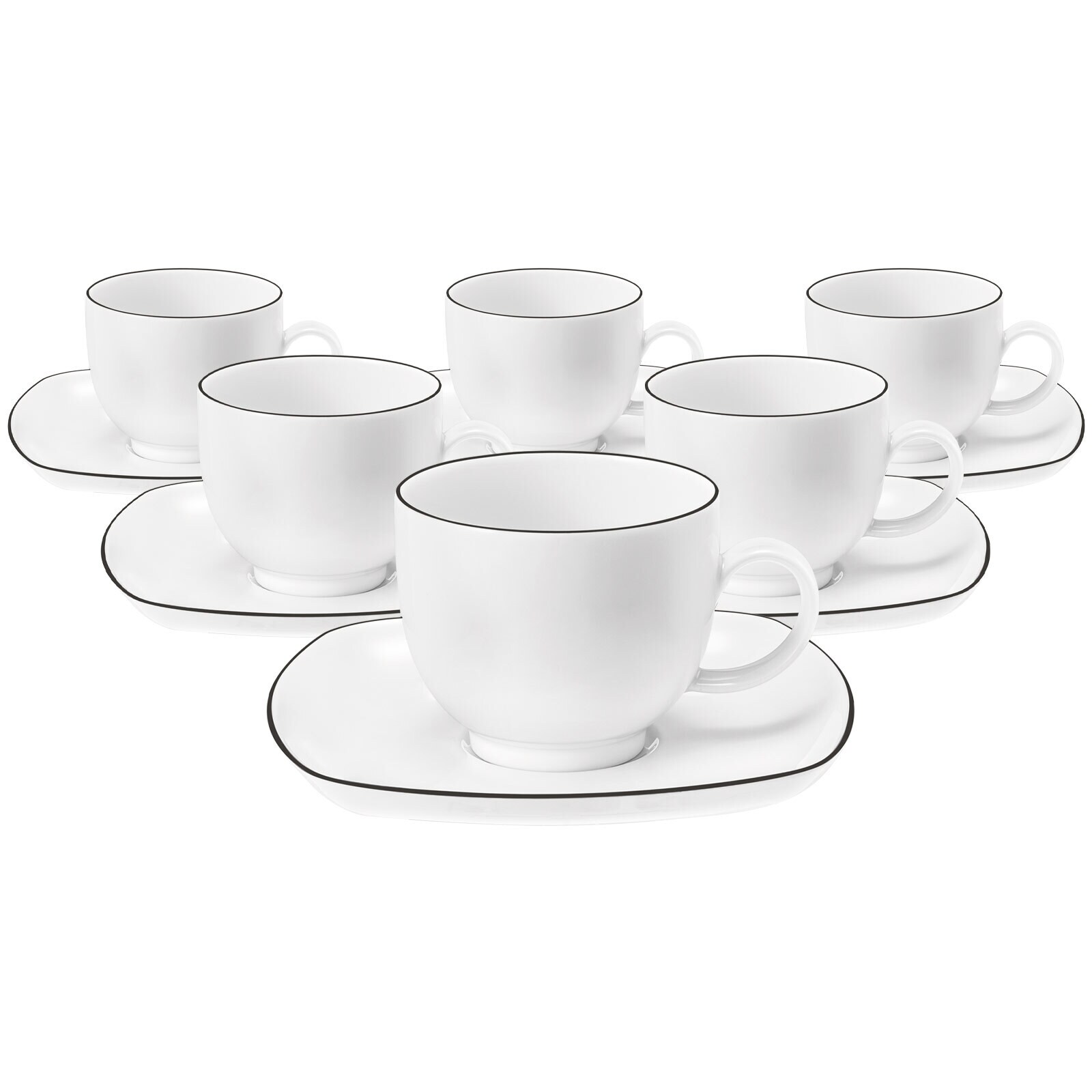 Seltmann Weiden Kaffeetassen mit Untertassen Lido Black Line 220 ml 6er Set
