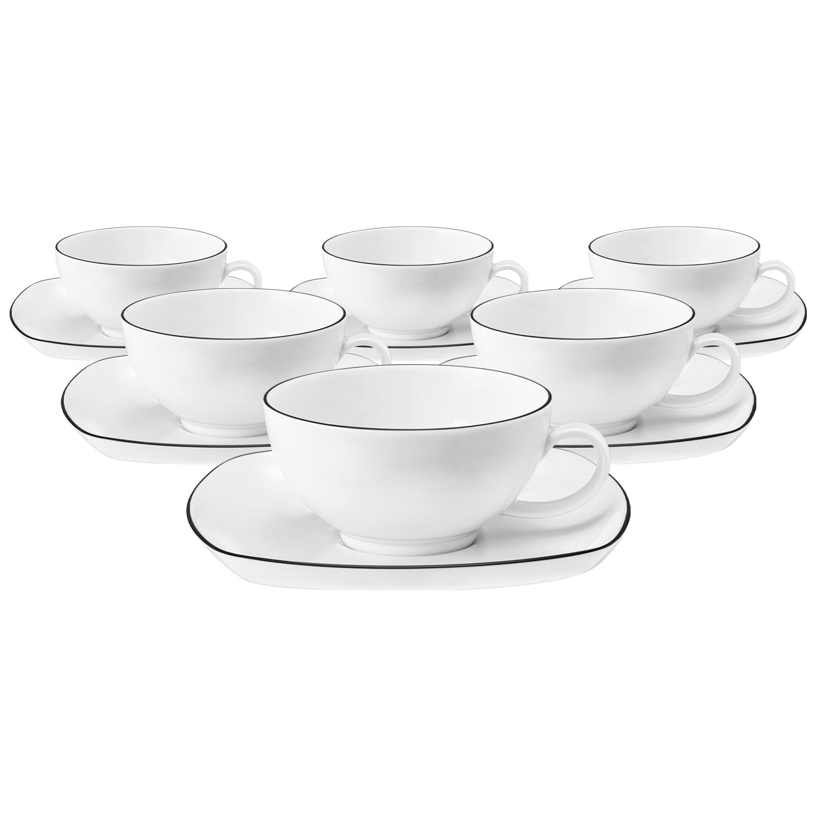Seltmann Weiden Teetassen mit Untertassen eckig Lido Black Line 200 ml 6er Set - Bild 1