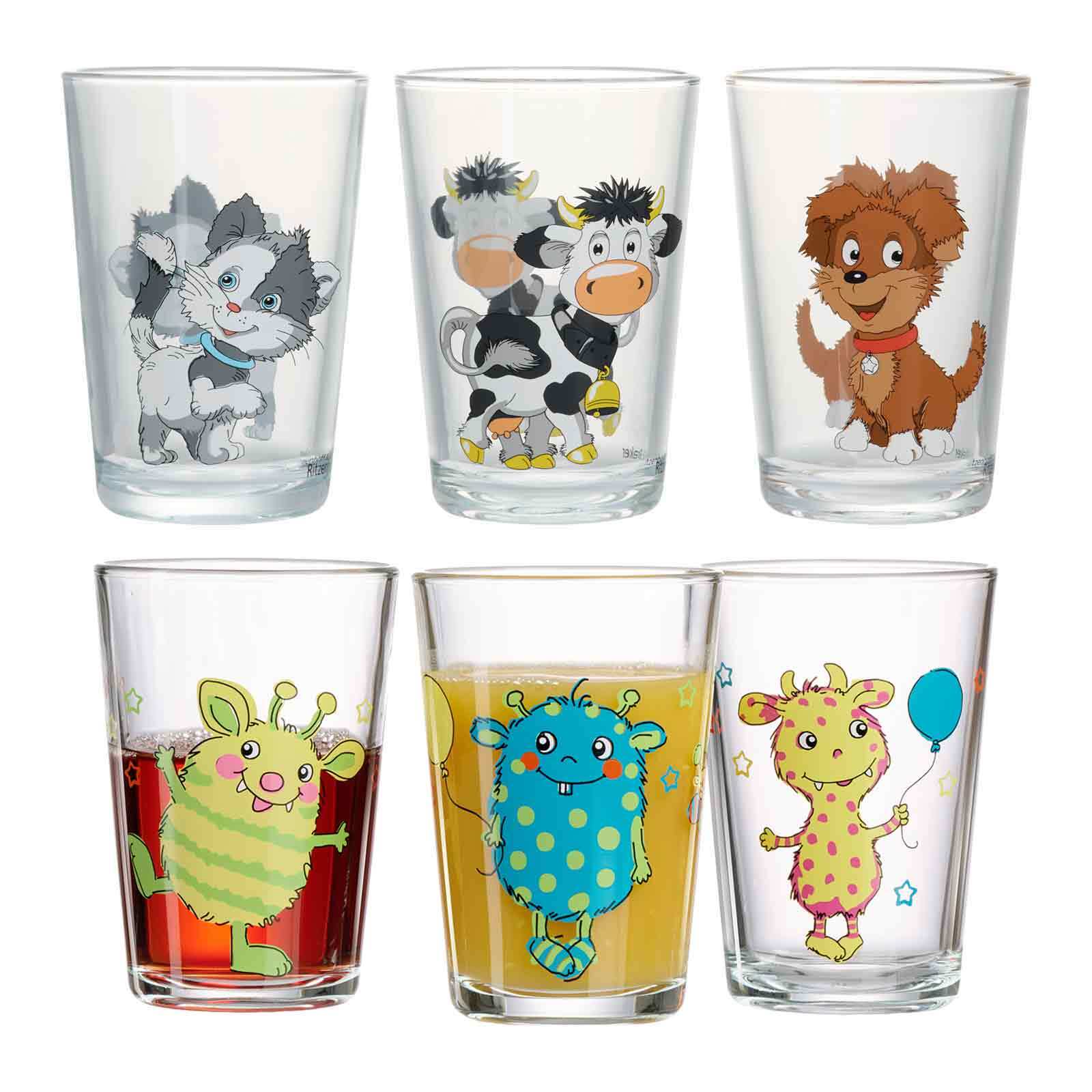 Ritzenhoff & Breker Kindergl&auml;ser Hoftiere und Monsterchen 205 ml 6er Set - Bild 1