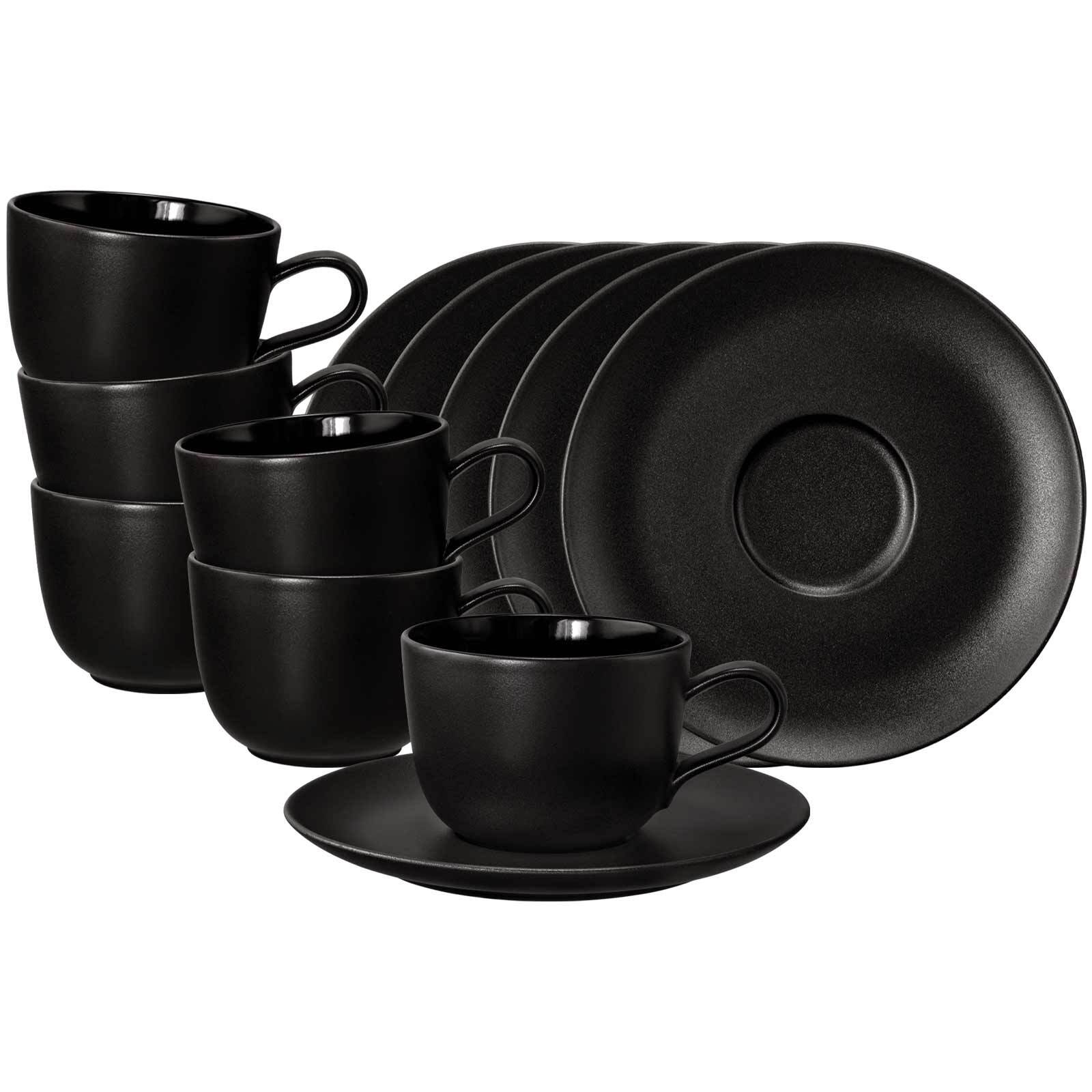 Seltmann Weiden Kaffeetassen mit Untertassen Liberty Velvet Black 260 ml 6er Set - Bild 1