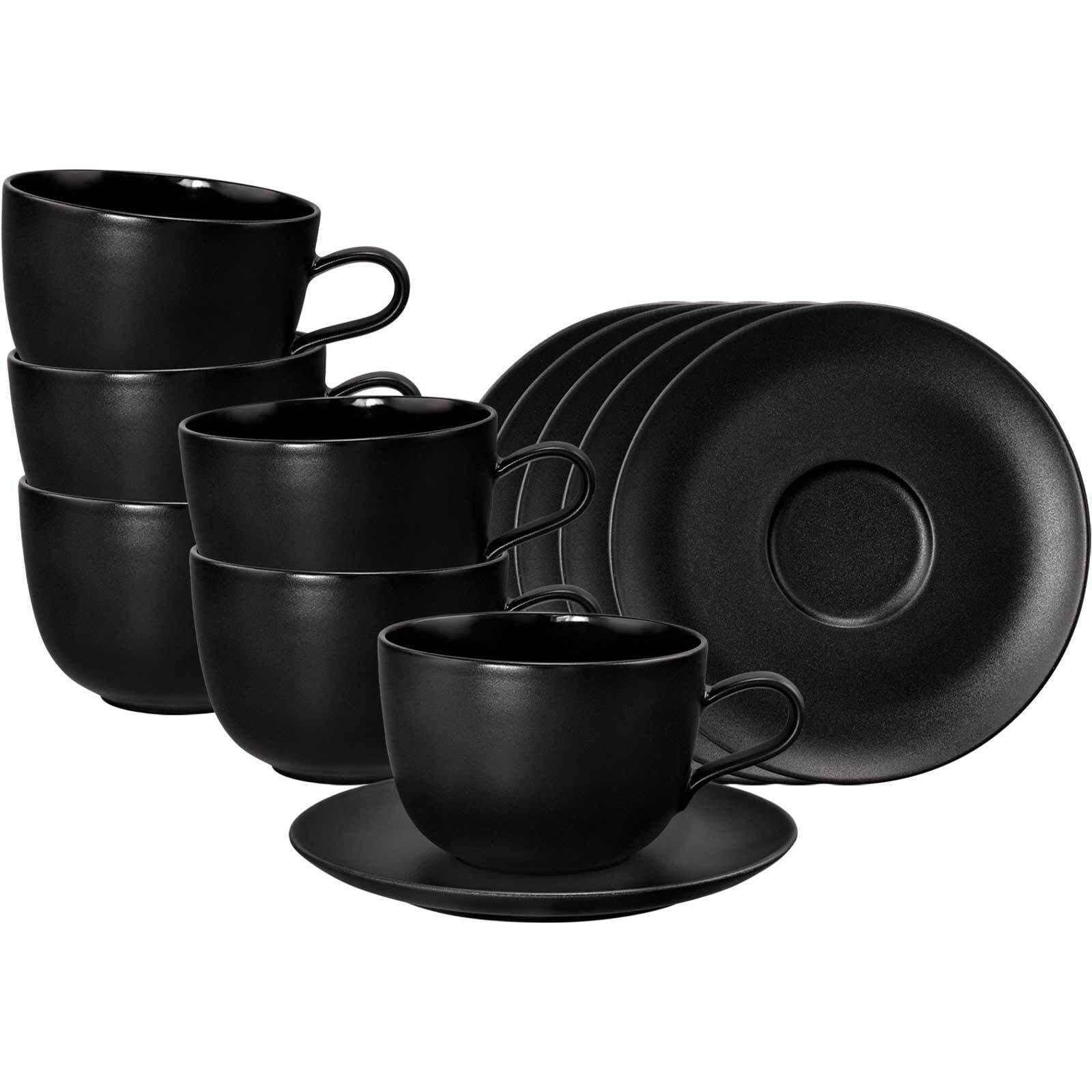 Seltmann Weiden Milchkaffeetassen mit Untertassen Liberty Velvet Black 400 ml 6er Set - Bild 1