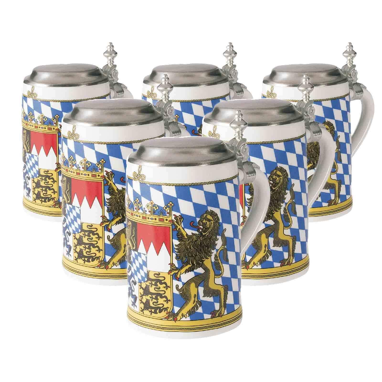 Seltmann Weiden Bierkr&uuml;ge mit Deckel Bayern 0,75 l 6er Set - Bild 1