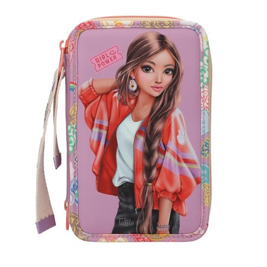 Depesche 3-Fach Federtasche mit Anhänger GIRL POWER inkl. Stifte TOPModel 7,5 x 13 x 20 cm
