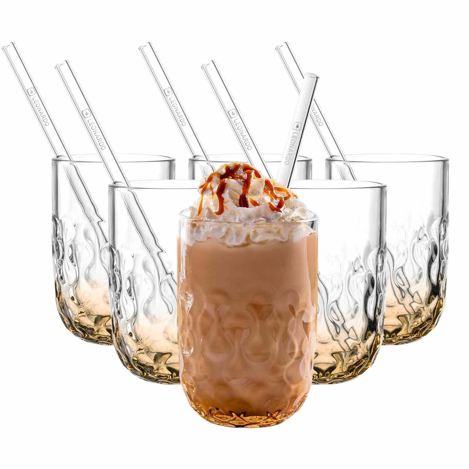Leonardo Caramel Macchiato Gläser mit Glastrinkhalm (2) Gocce 390 ml 6er Set