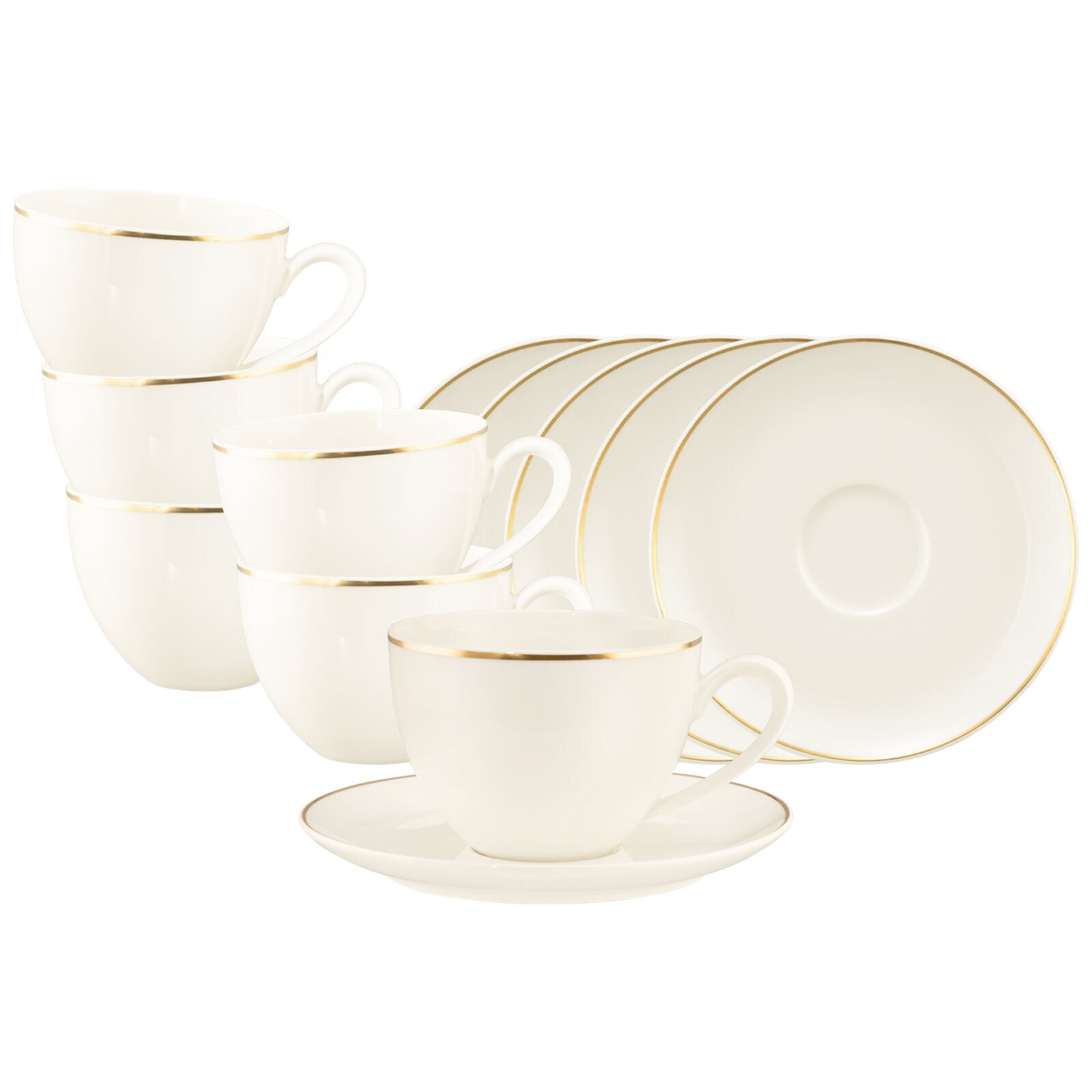 Milchkaffeetassen mit Untertassen Savona Goldlinie  6er Set