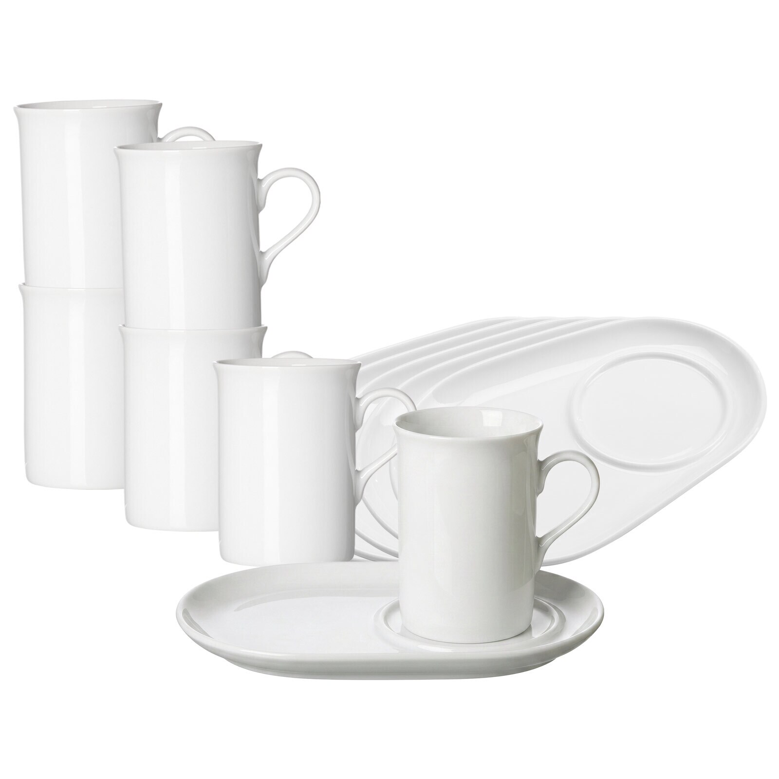 Kaffeebecher mit Unterteller Bianco  6er Set
