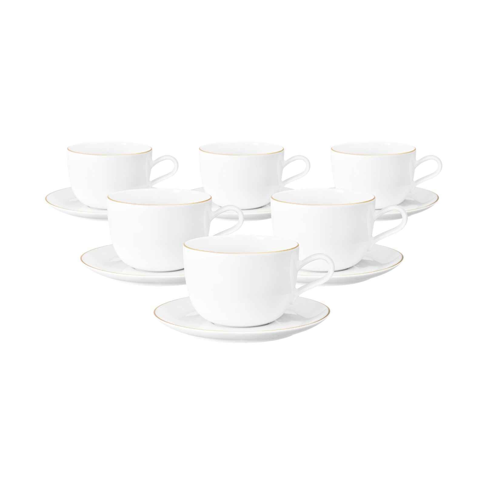 Seltmann Weiden Kaffeetassen mit Untertassen Liberty Goldrand 260 ml 6er Set