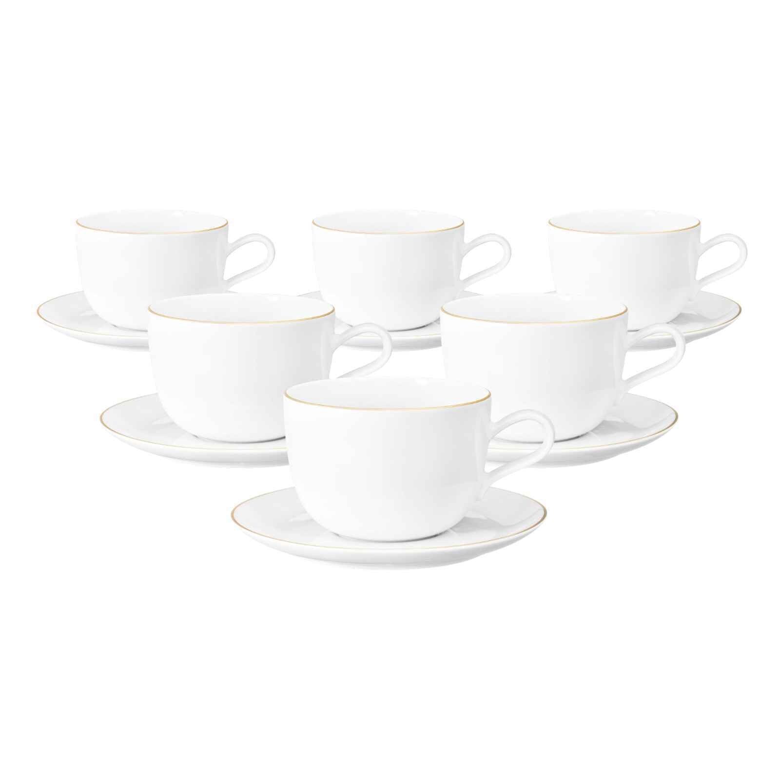 Seltmann Weiden Milchkaffeetassen mit Untertassen Liberty Goldrand 380 ml 6er Set