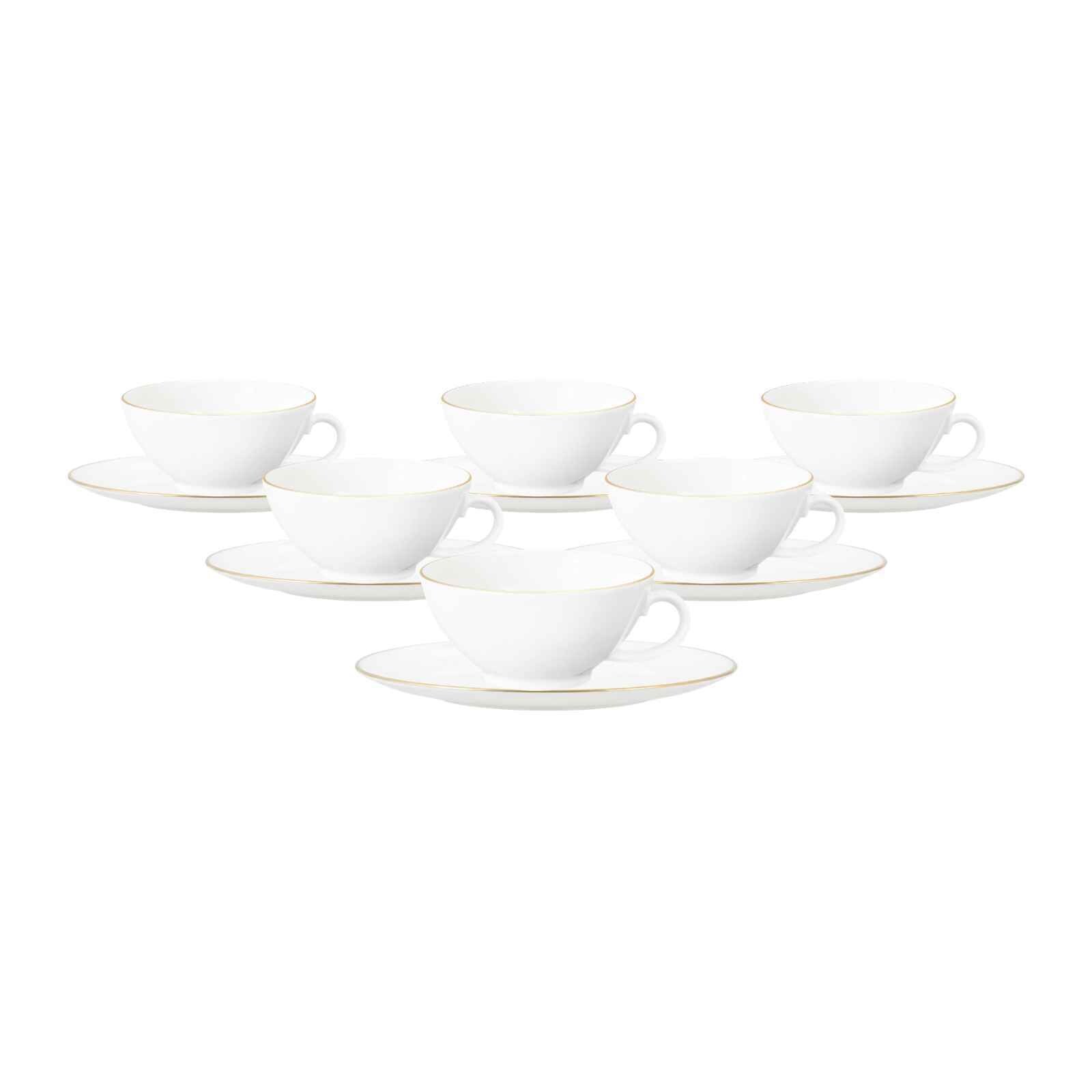 Seltmann Weiden Teetassen mit Untertassen Liberty Goldrand 140 ml 6er Set
