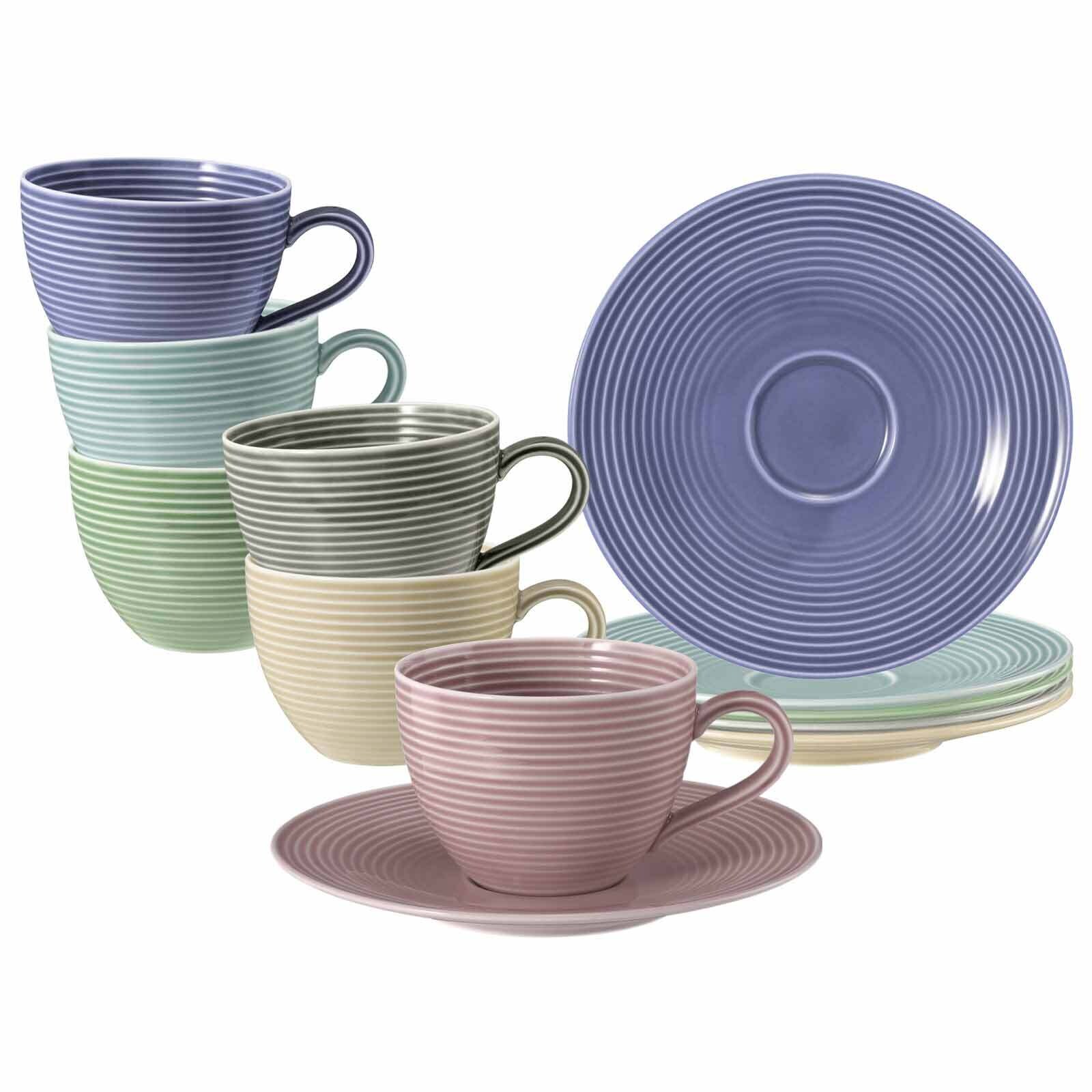 Seltmann Weiden Kaffeetassen mit Untertassen Beat Color Glaze 260 ml 6er Set