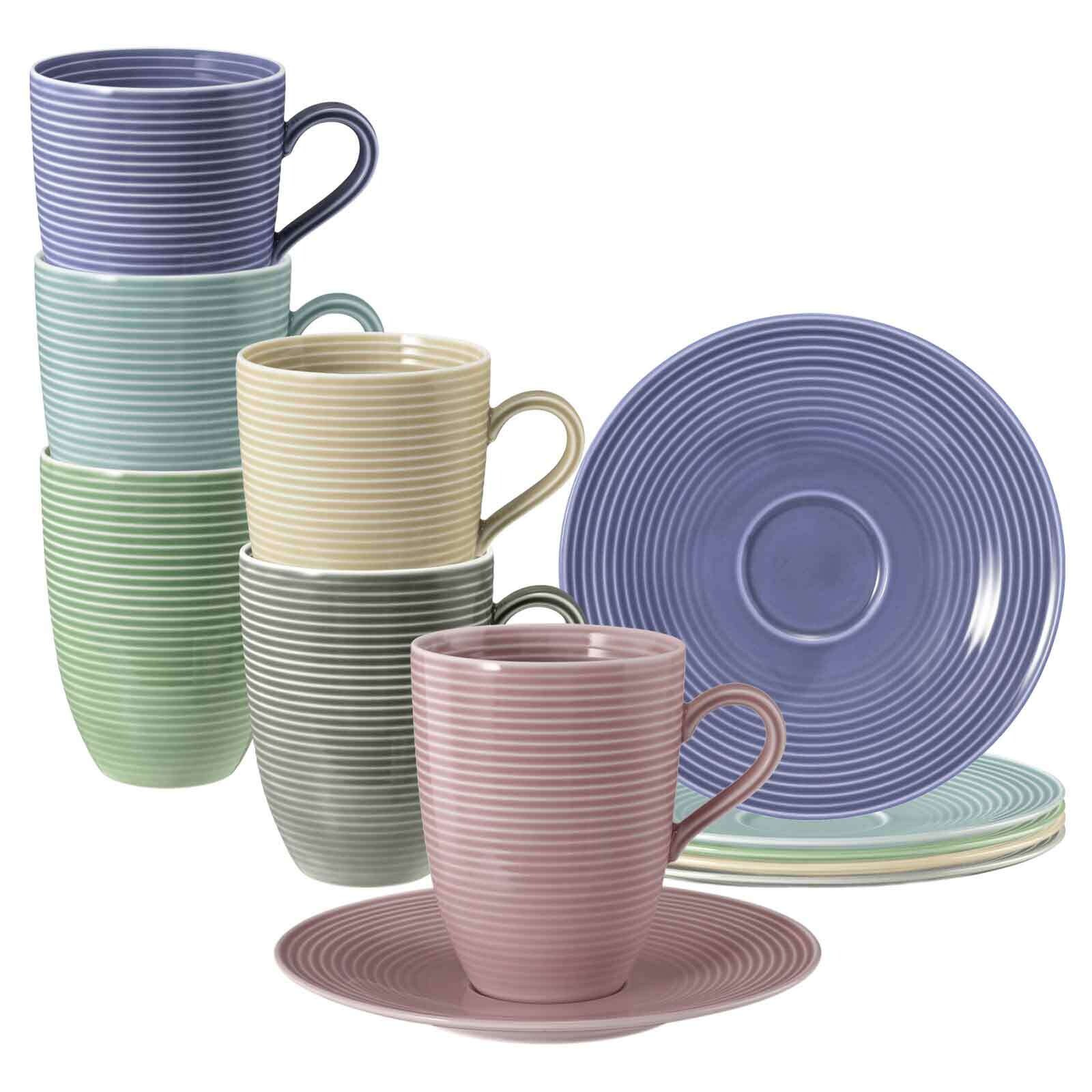 Seltmann Weiden Henkelbecher mit Untertassen Beat Color Glaze 350 ml 6er Set