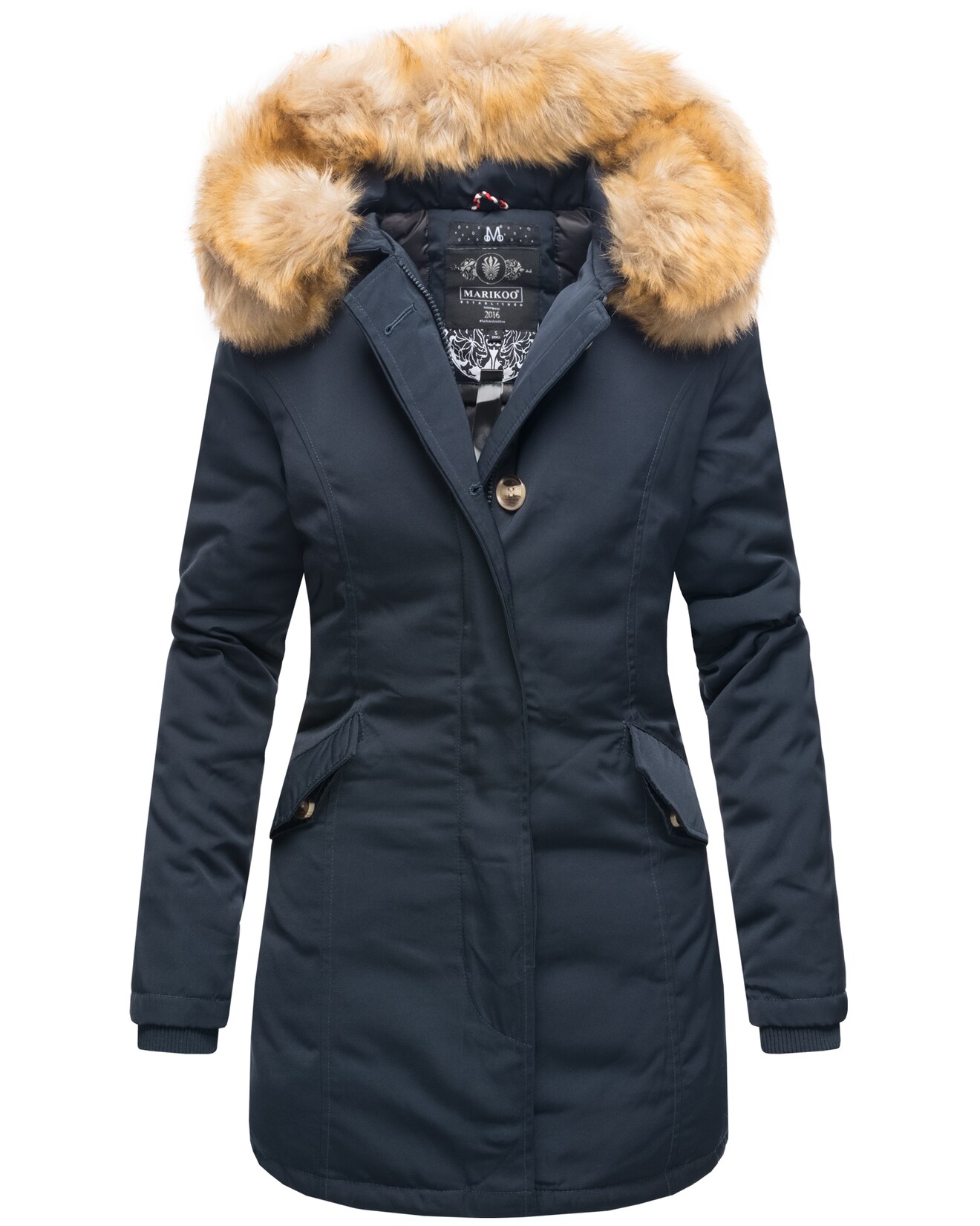 MARIKOO Damen edler Wintermantel Parka mit Kunstfellkapuze Karmaa