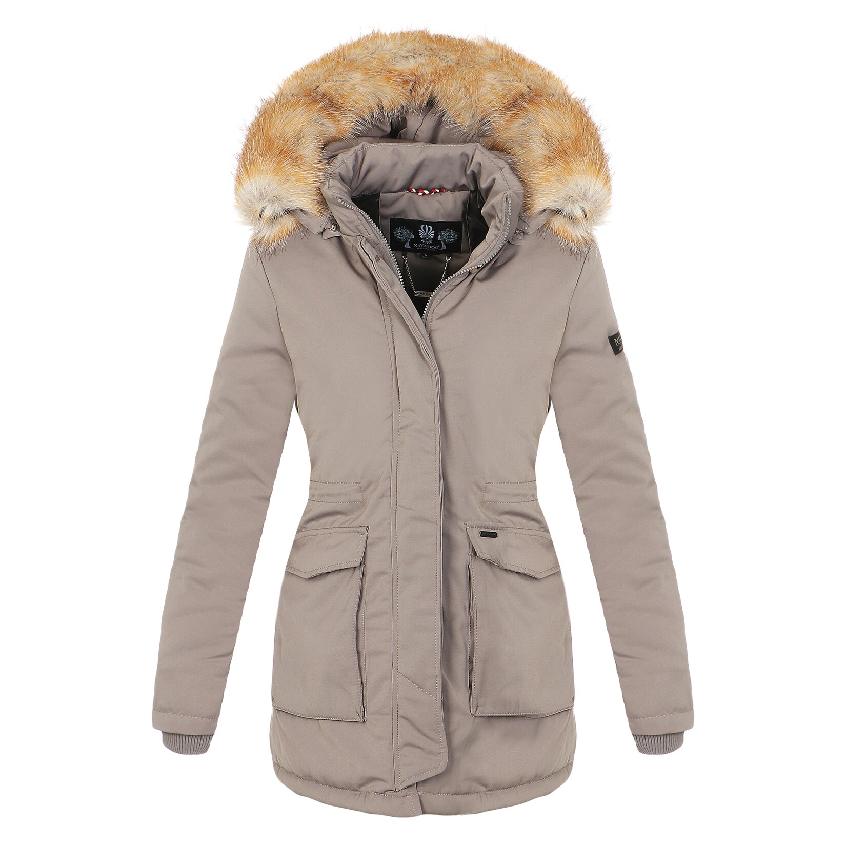 NAVAHOO Damen Designer Wintermantel Parka mit edlem Fellimitat Schneeengel