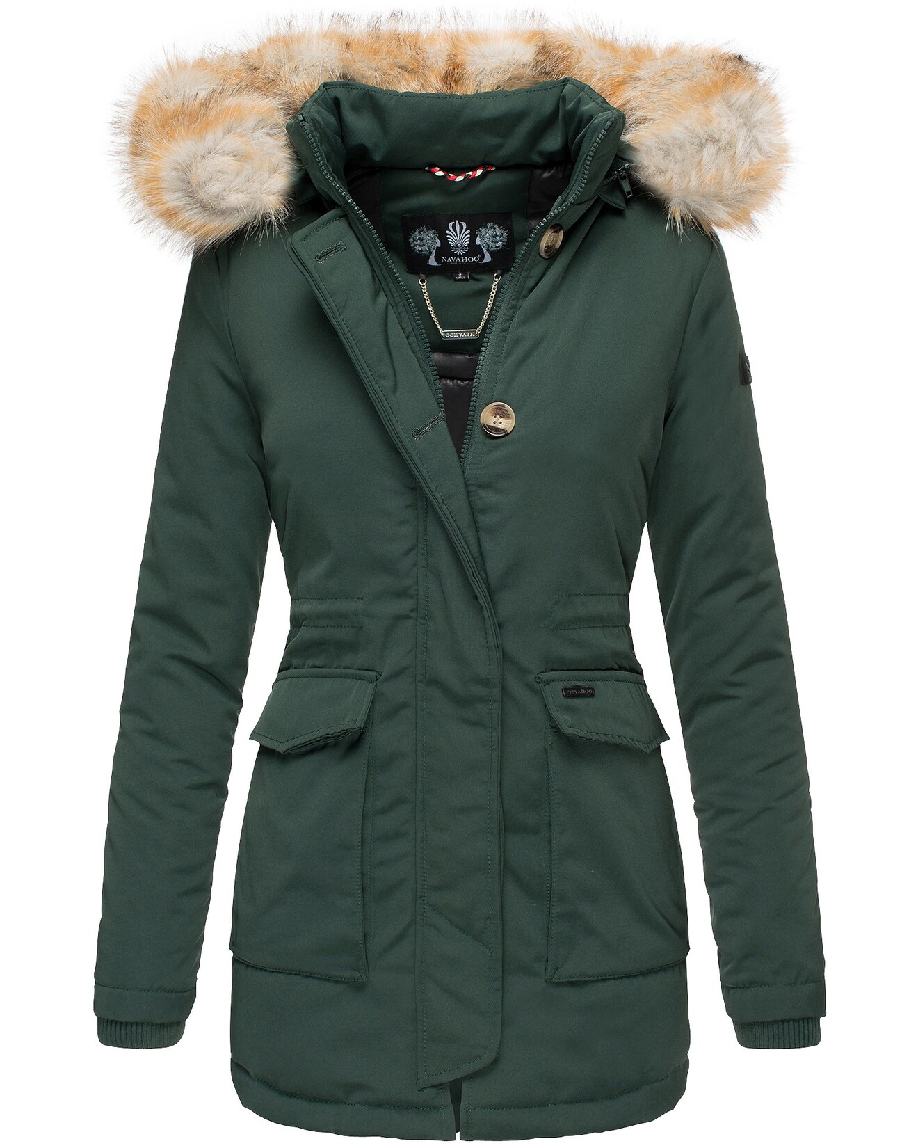 NAVAHOO Damen Designer Wintermantel Parka mit edlem Fellimitat Schneeengel