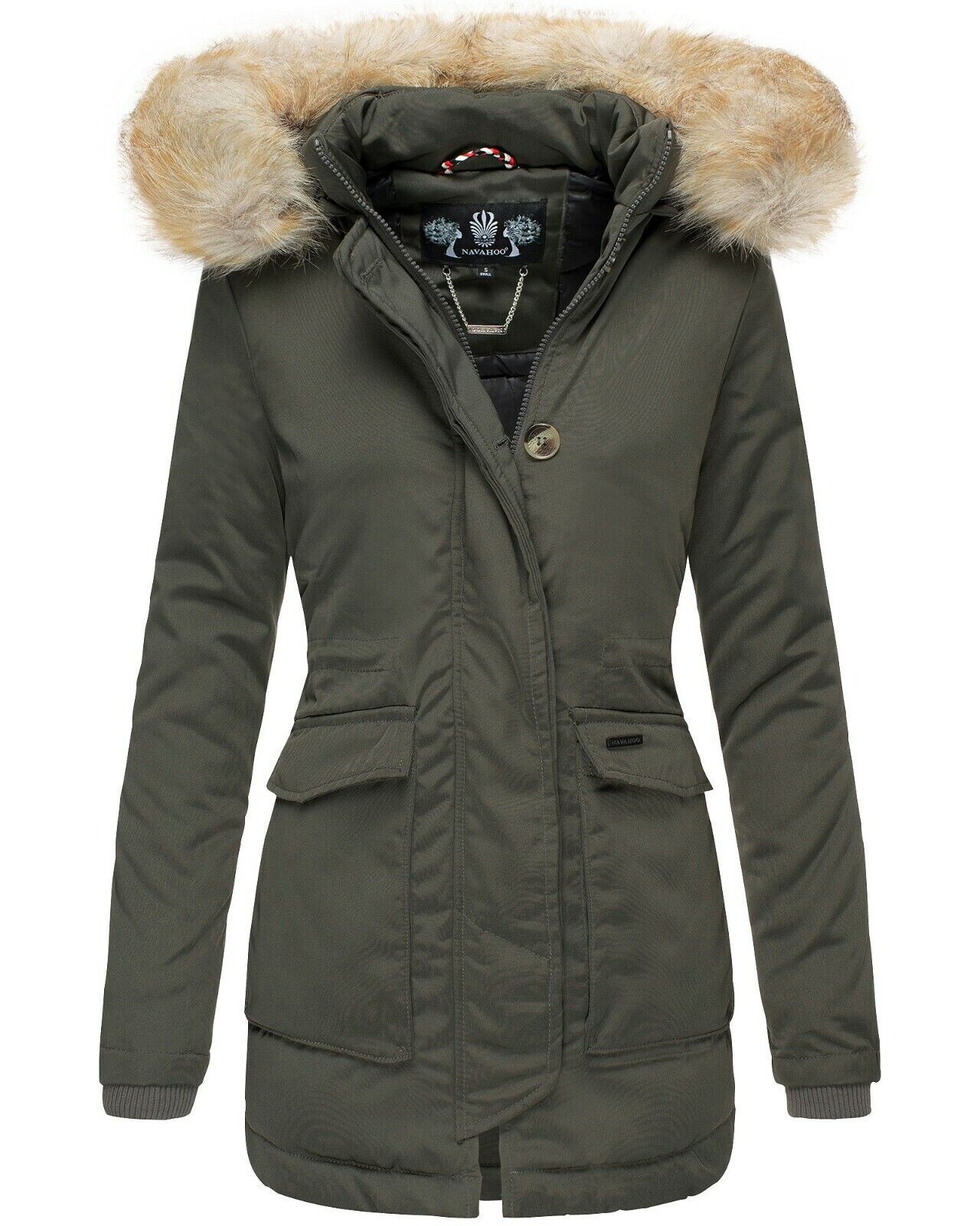 NAVAHOO Damen Designer Wintermantel Parka mit edlem Fellimitat Schneeengel | 04059072427303