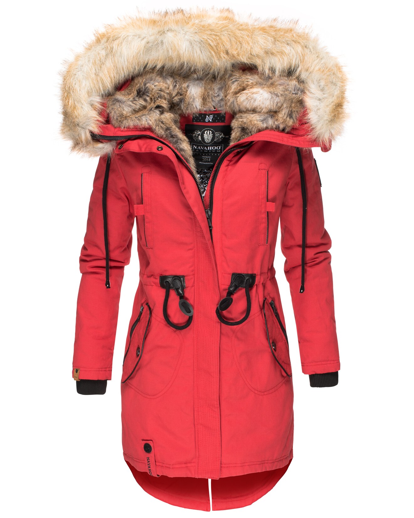 NAVAHOO Damen stylischer Wintermantel Winterparka mit Kunstfell-Kapuze Bombii | 04059072360952