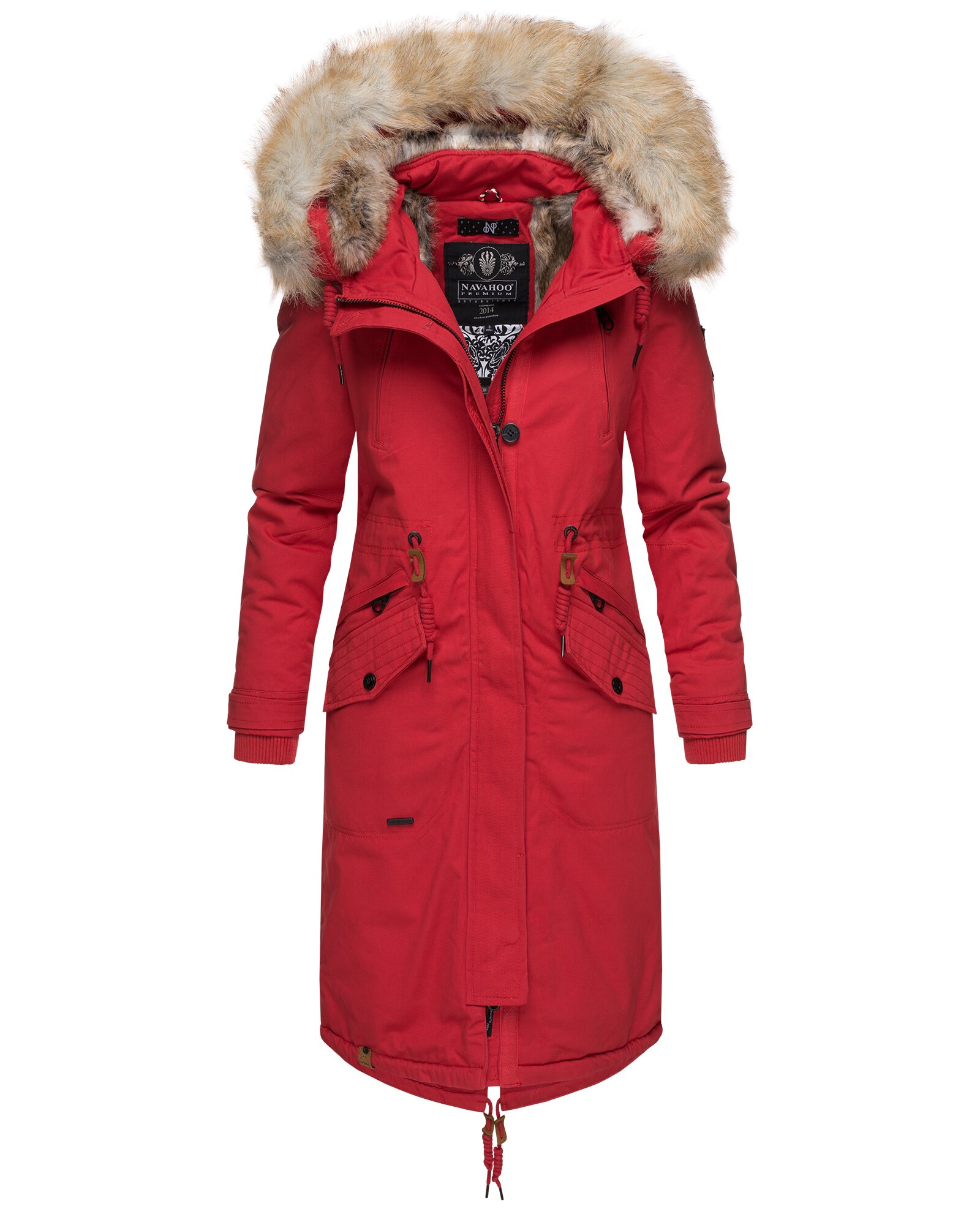 NAVAHOO Damen Designer Langer Wintermantel Parka mit Kunstfell-Kapuze Kin-Joo - Bild 1