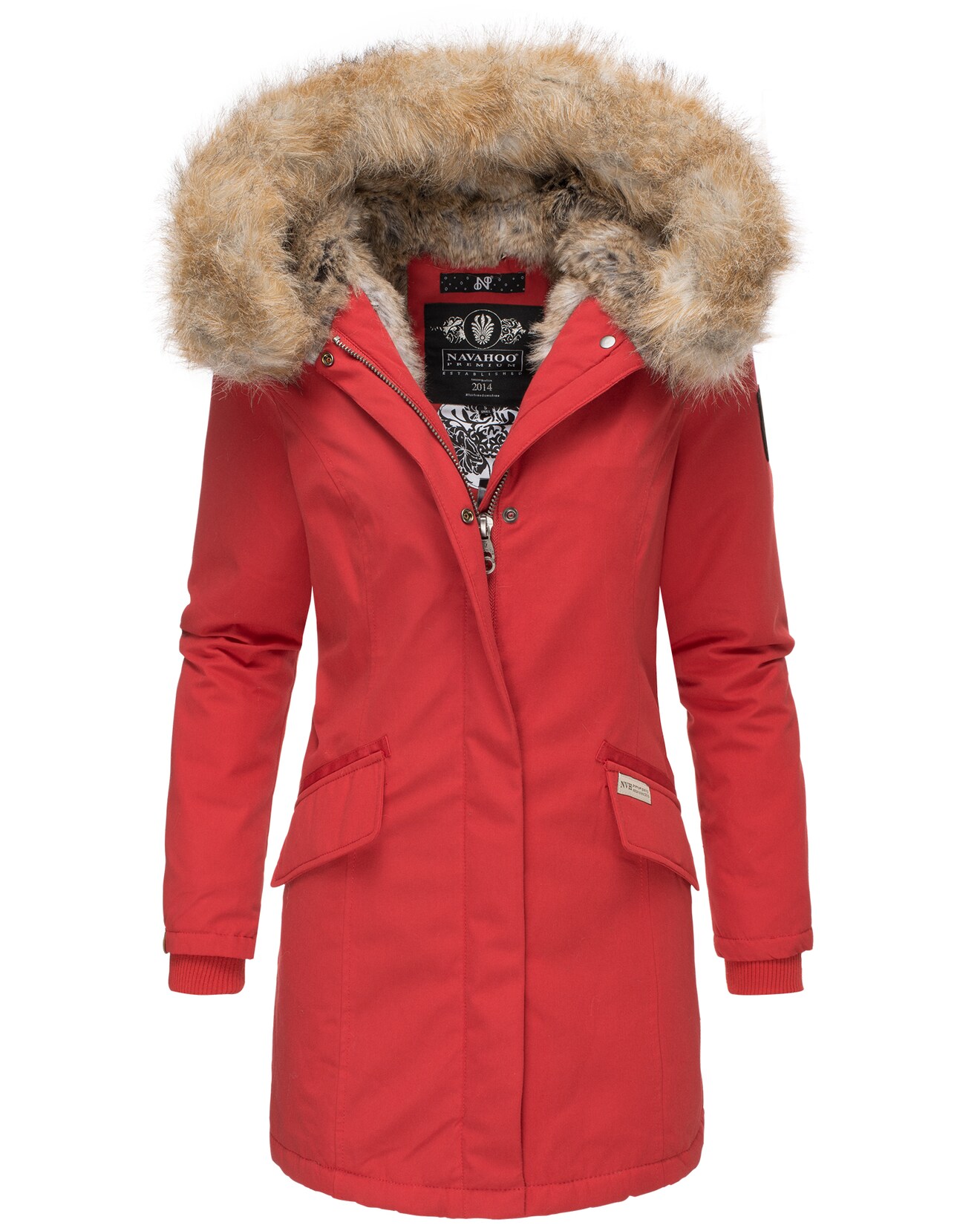 NAVAHOO Damen stylischer Wintermantel Winterparka mit Kunstfell-Kapuze Cristal