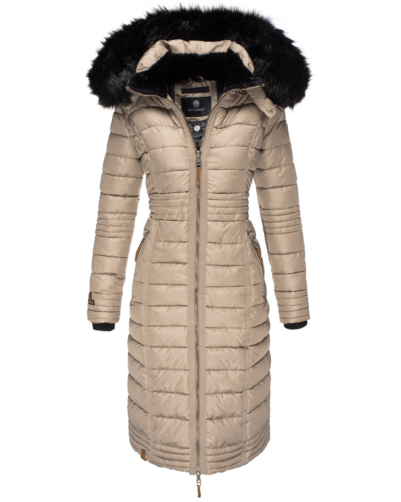 NAVAHOO Damen Wintermantel langer Winter Steppmantel mit Kunstfellkapuze Umay