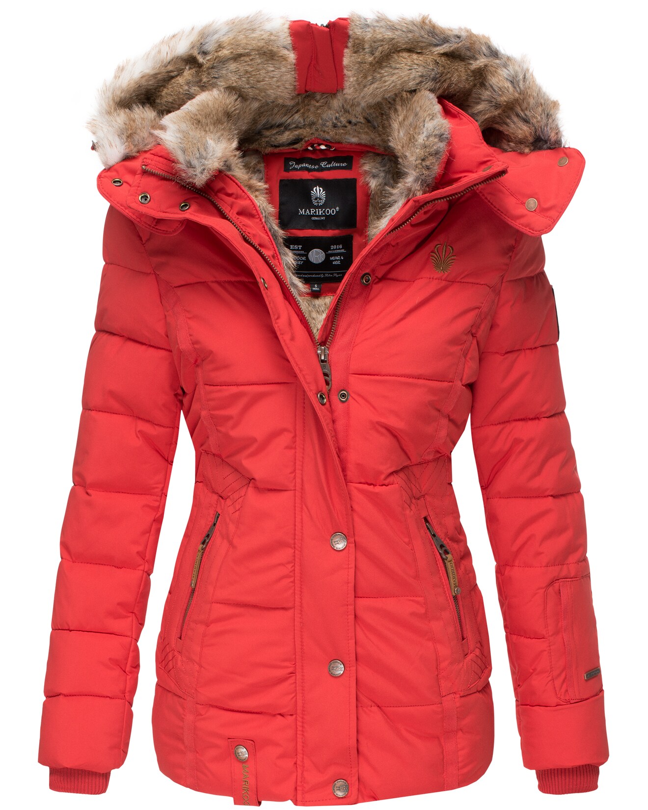 MARIKOO Damen Stylischer Winterjacke Steppjacke Mit Großer Kapuze Nekoo
