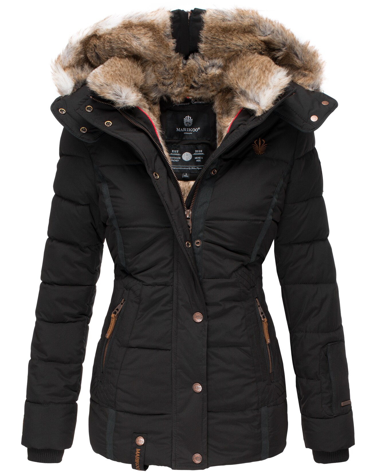 MARIKOO Damen Stylischer Winterjacke Steppjacke Mit Großer Kapuze Nekoo