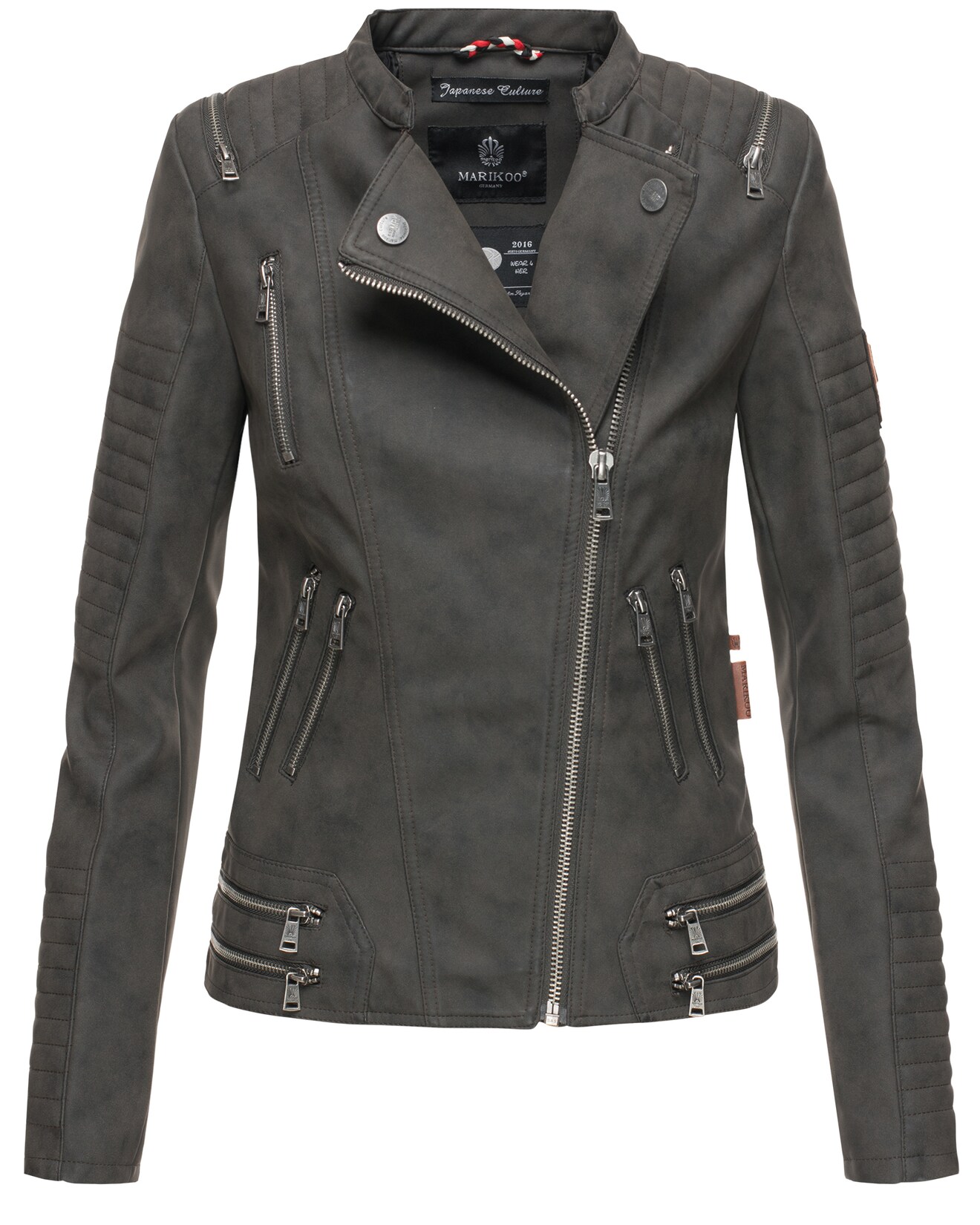 MARIKOO Damen Designer Übergangs Bikerjacke Kunstlederjacke Akikoo