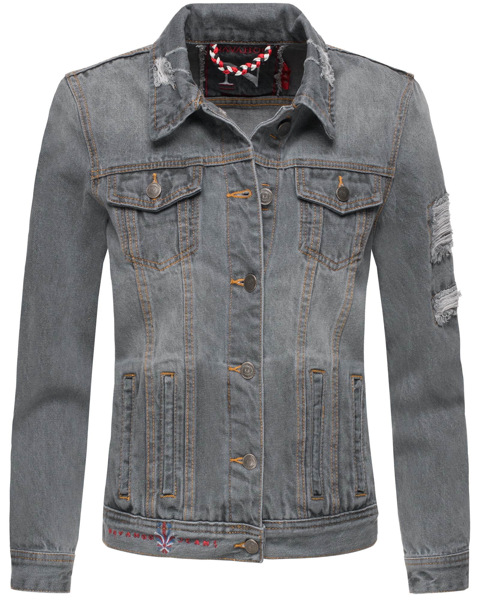 NAVAHOO Damen Jacke &Uuml;bergangsjacke Jeans Fr&uuml;hling Destroyed Jeansjacke Pamuyaa - Bild 1