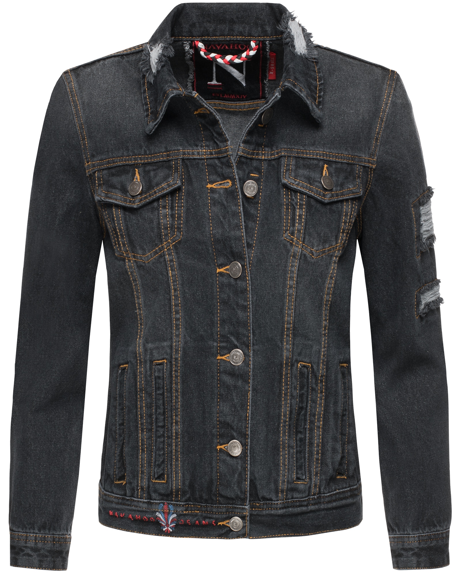NAVAHOO Damen Jacke &Uuml;bergangsjacke Jeans Fr&uuml;hling Destroyed Jeansjacke Pamuyaa - Bild 1