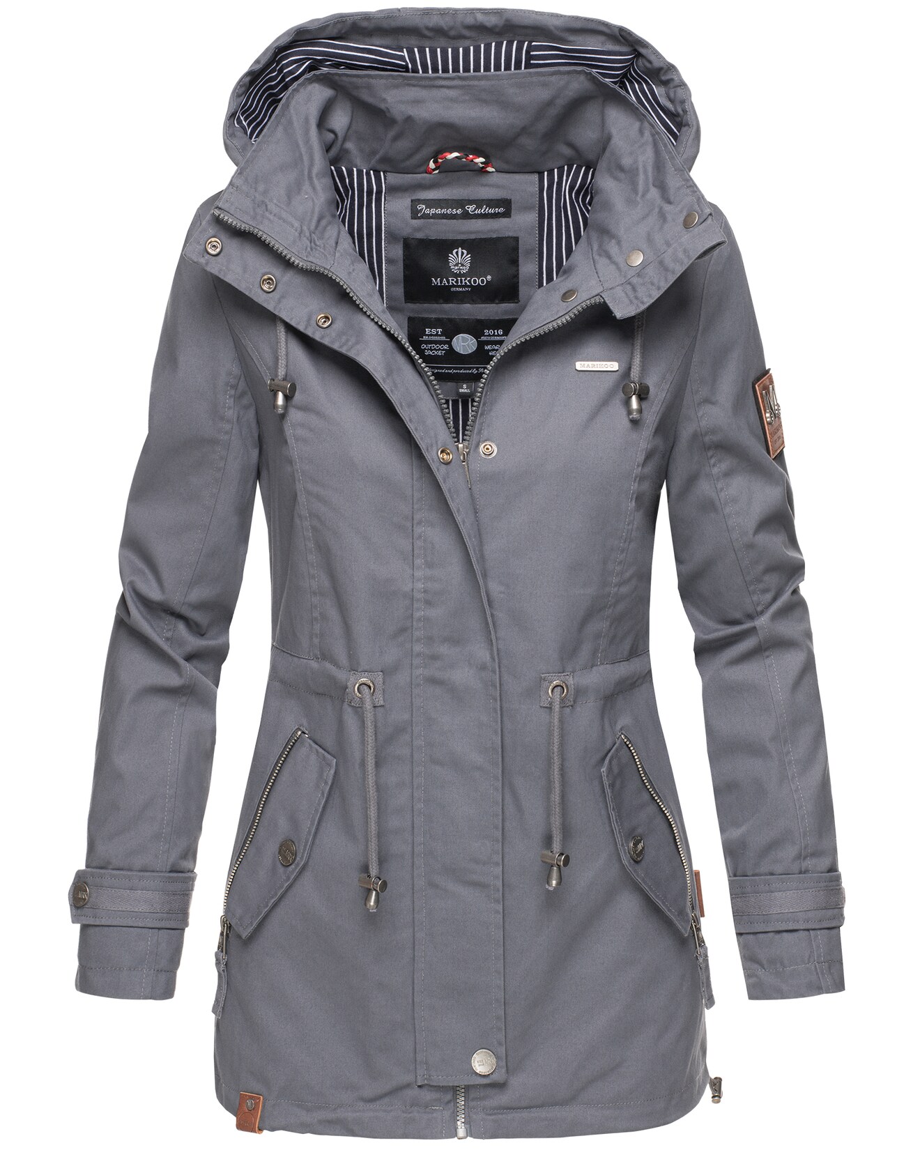 MARIKOO Damen Moderner Outdoorjacke Übergangsparka aus Baumwolle mit Kapuze Nyokoo