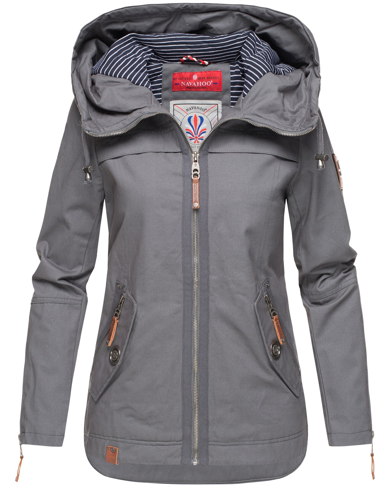 NAVAHOO Damen Moderner Outdoorjacke Übergangsparka aus Baumwolle mit Kapuze Wekoo